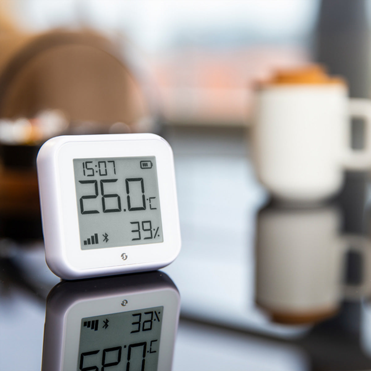 Shelly H&T Gen3 – Temperatur- & Feuchtigkeitssensor, WLAN, E-Paper-Display – Weiss