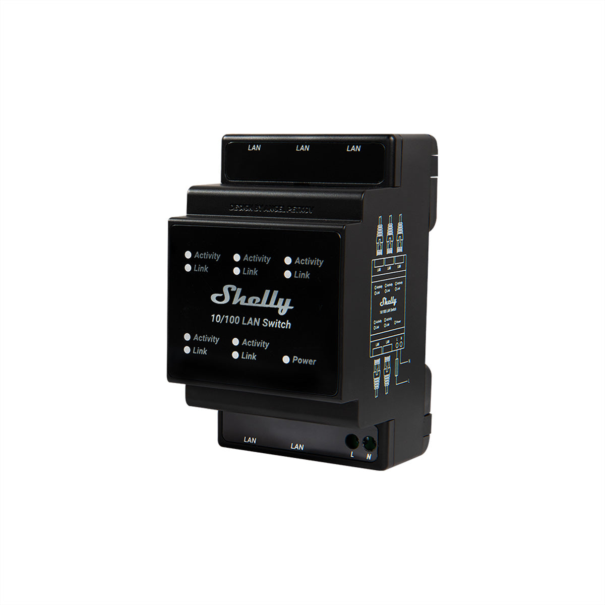 Shelly LAN Switch – Smart Switch – 5× 10/100 Mbit/s, DIN-Schiene