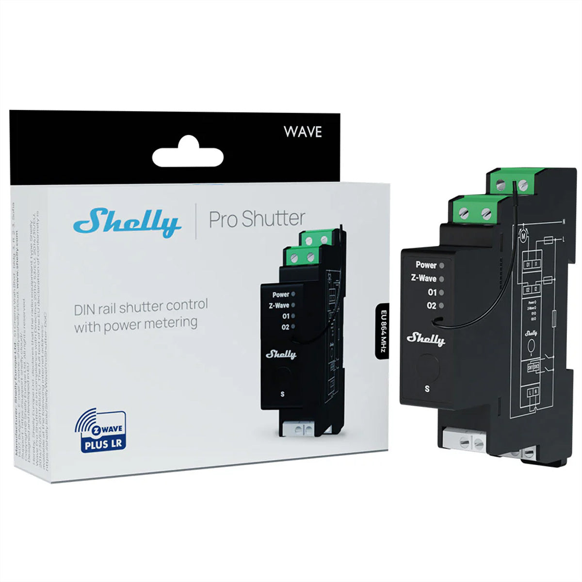 Shelly Wave Pro Shutter LR – Schaltaktor – Taster/Kippschalter – für Rollläden, Jalousien, Markisen