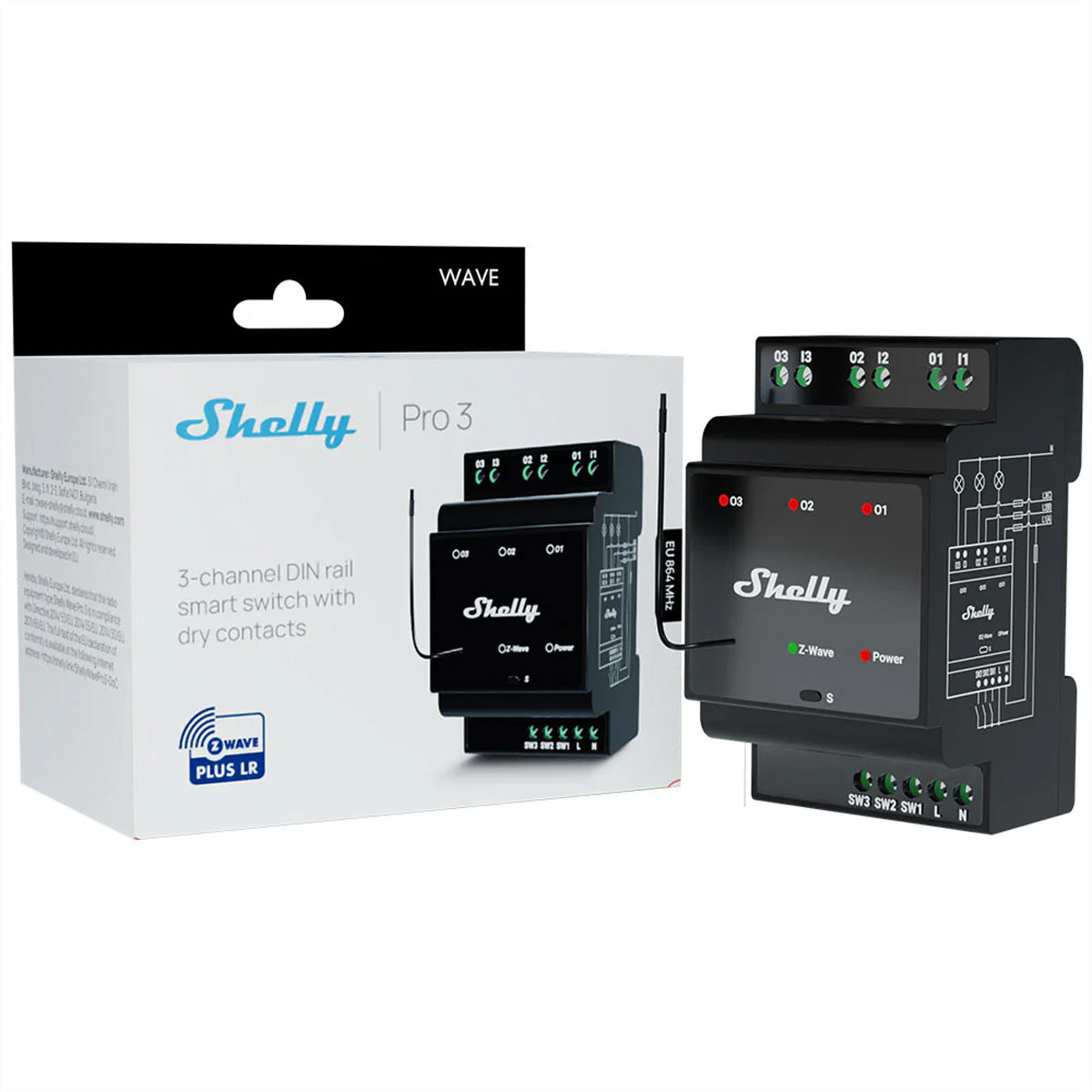 Shelly Wave Pro 3 EU LR – Sensor – Bewegung, Temperatur, Z-Wave LongRange