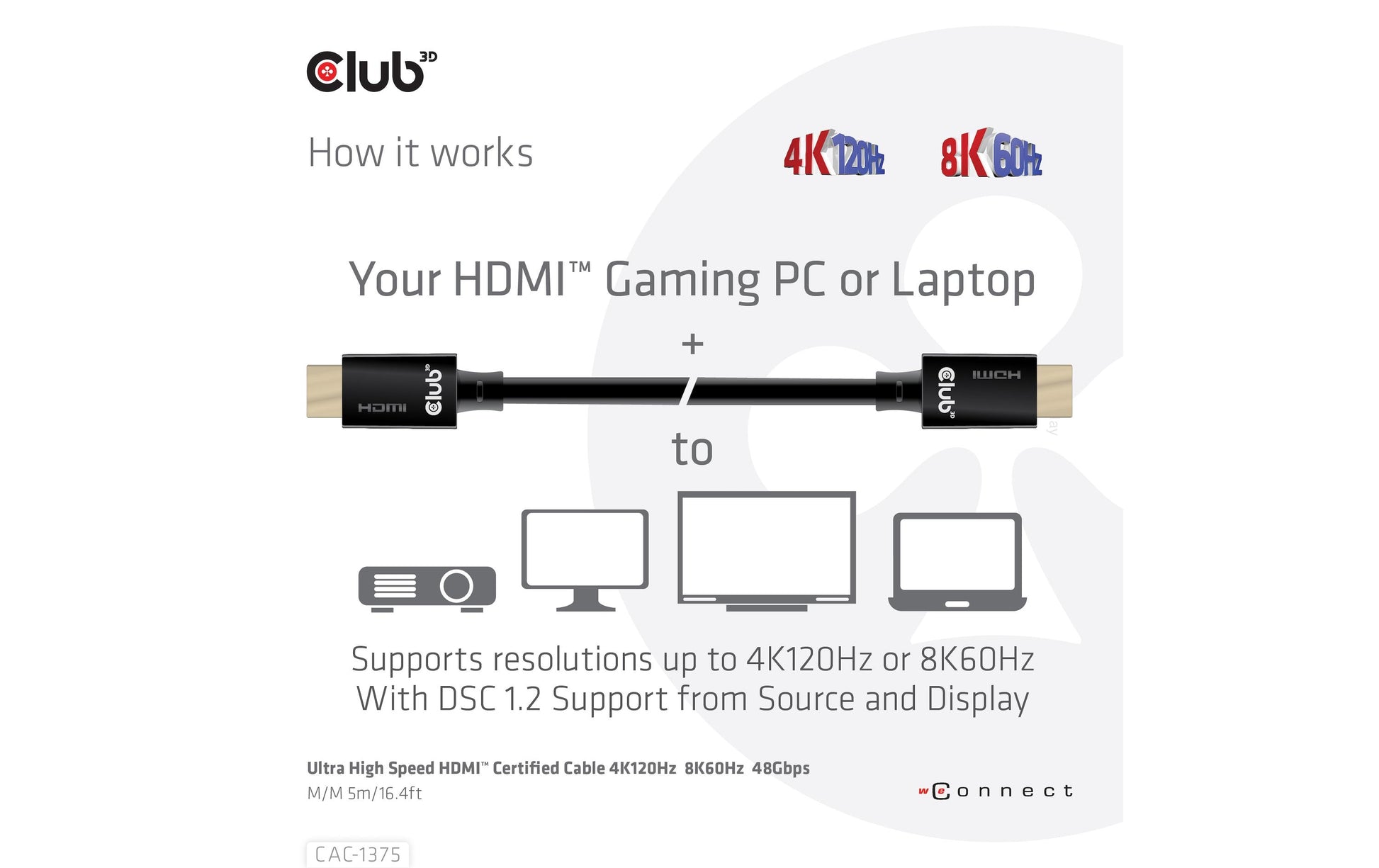 CLUB3D Club 3D HDMI Kabel HDMI 2.1 8K 60 Hz – 5 m – ARC – für Windows, Mac