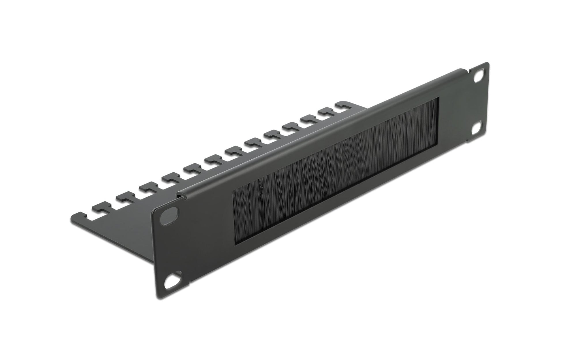 DeLOCK 19" 1U Rangierpanel, Bürstenleiste mit Kabelabfangplatte, Metall/Nylon – Schwarz
