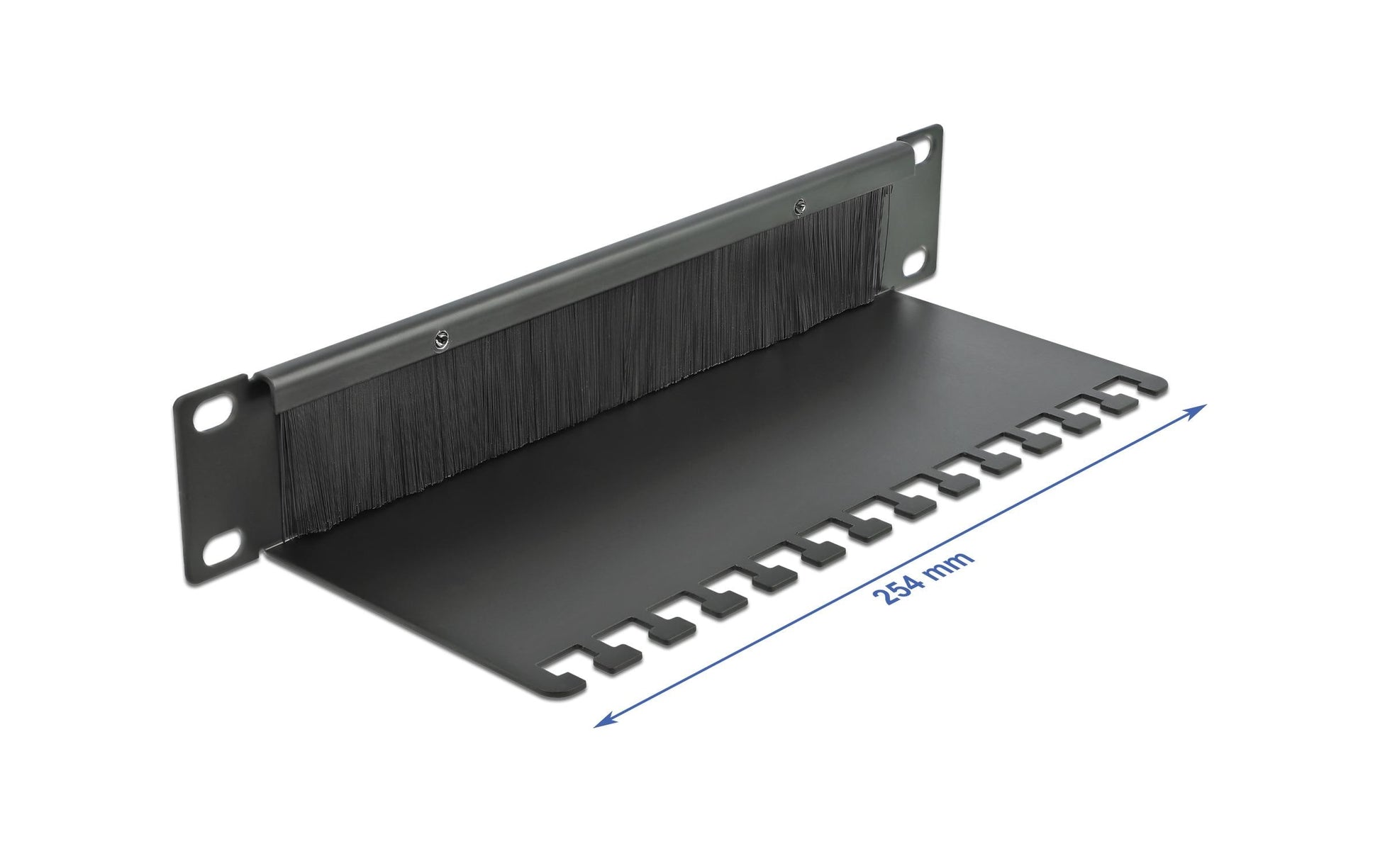 DeLOCK 19" 1U Rangierpanel, Bürstenleiste mit Kabelabfangplatte, Metall/Nylon – Schwarz
