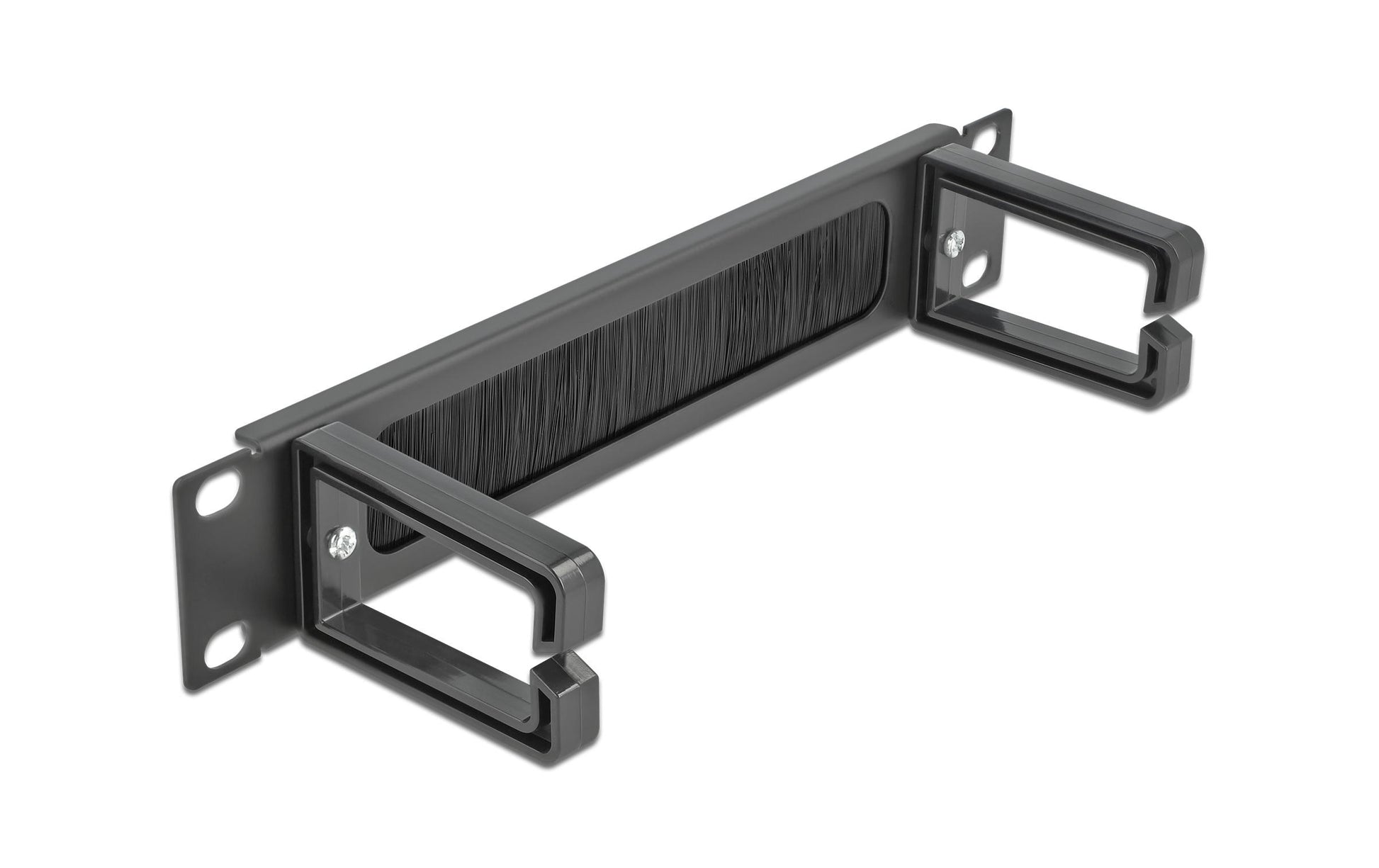 DeLOCK Kabelmanagement-Bürstenleiste 10" 1U – 2 Bügel, schwarz, B 254 × H 44 × T 77,5 mm, für 10" Rack
