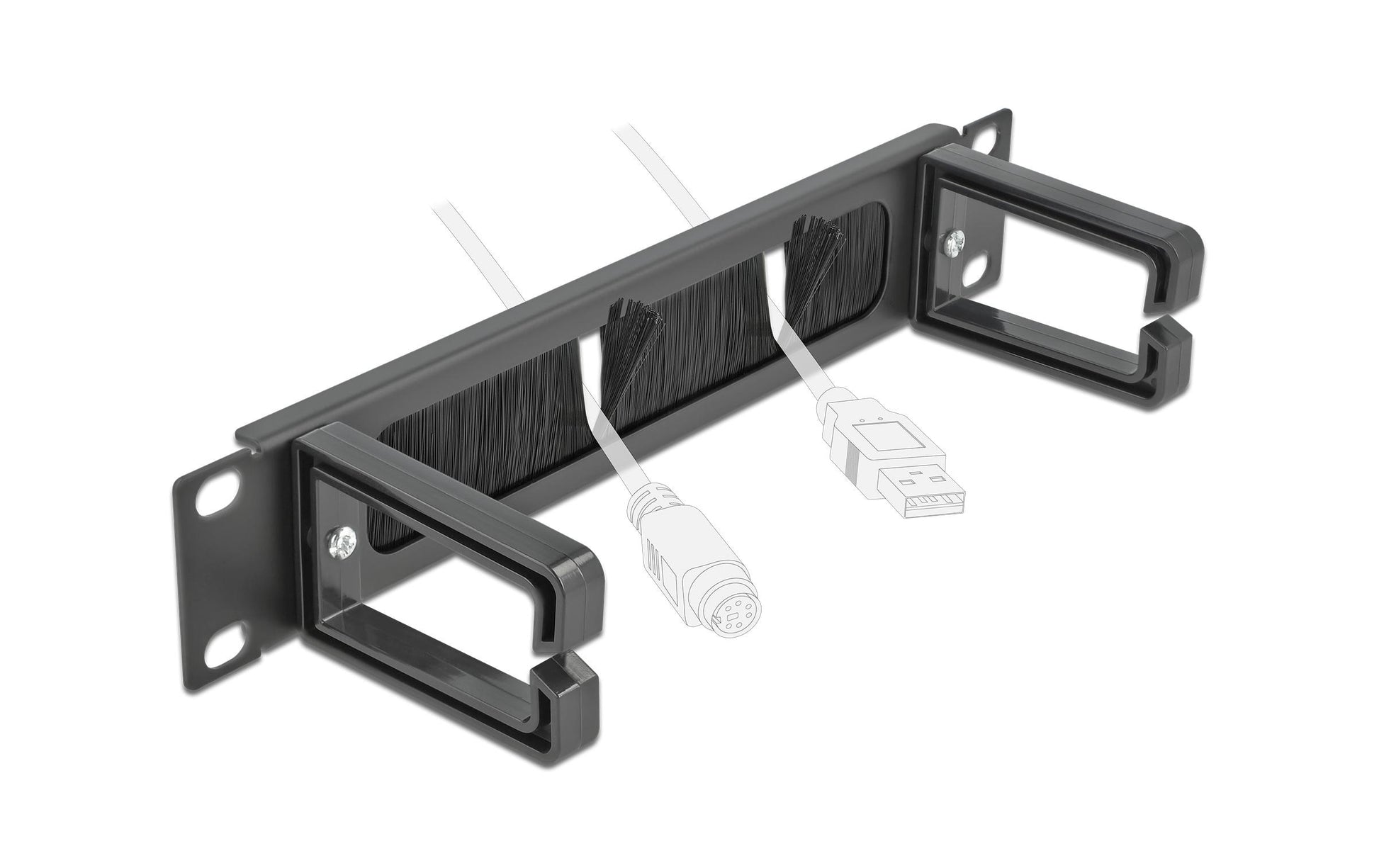 DeLOCK Kabelmanagement-Bürstenleiste 10" 1U – 2 Bügel, schwarz, B 254 × H 44 × T 77,5 mm, für 10" Rack