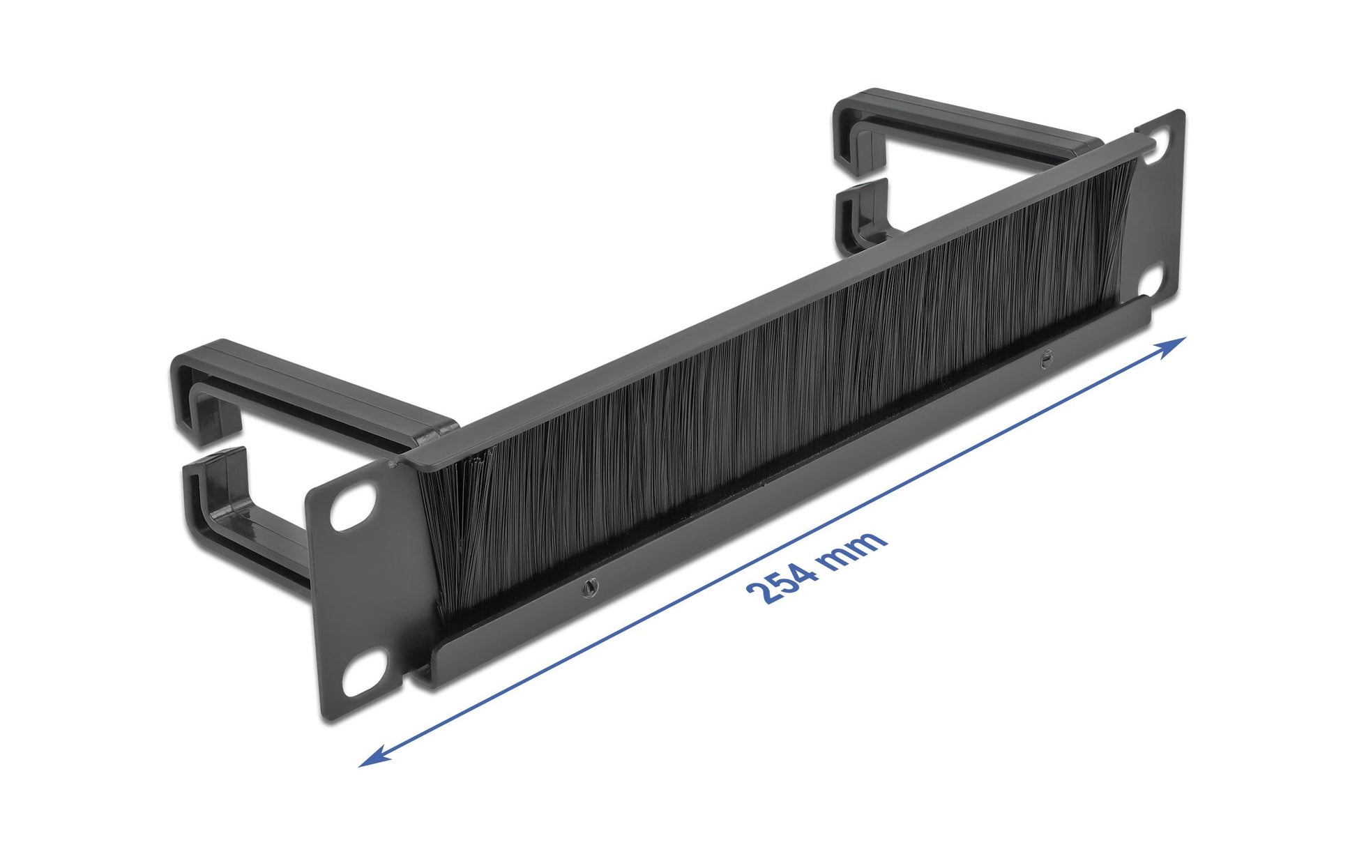 DeLOCK Kabelmanagement-Bürstenleiste 10" 1U – 2 Bügel, schwarz, B 254 × H 44 × T 77,5 mm, für 10" Rack