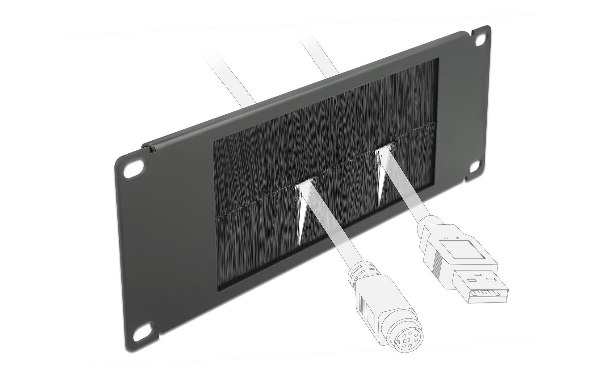 DeLOCK Kabeldurchführung – Schwarz – Metall/Nylon – für 19"-Rack (2U) – 88,5 × 10 × 254 mm