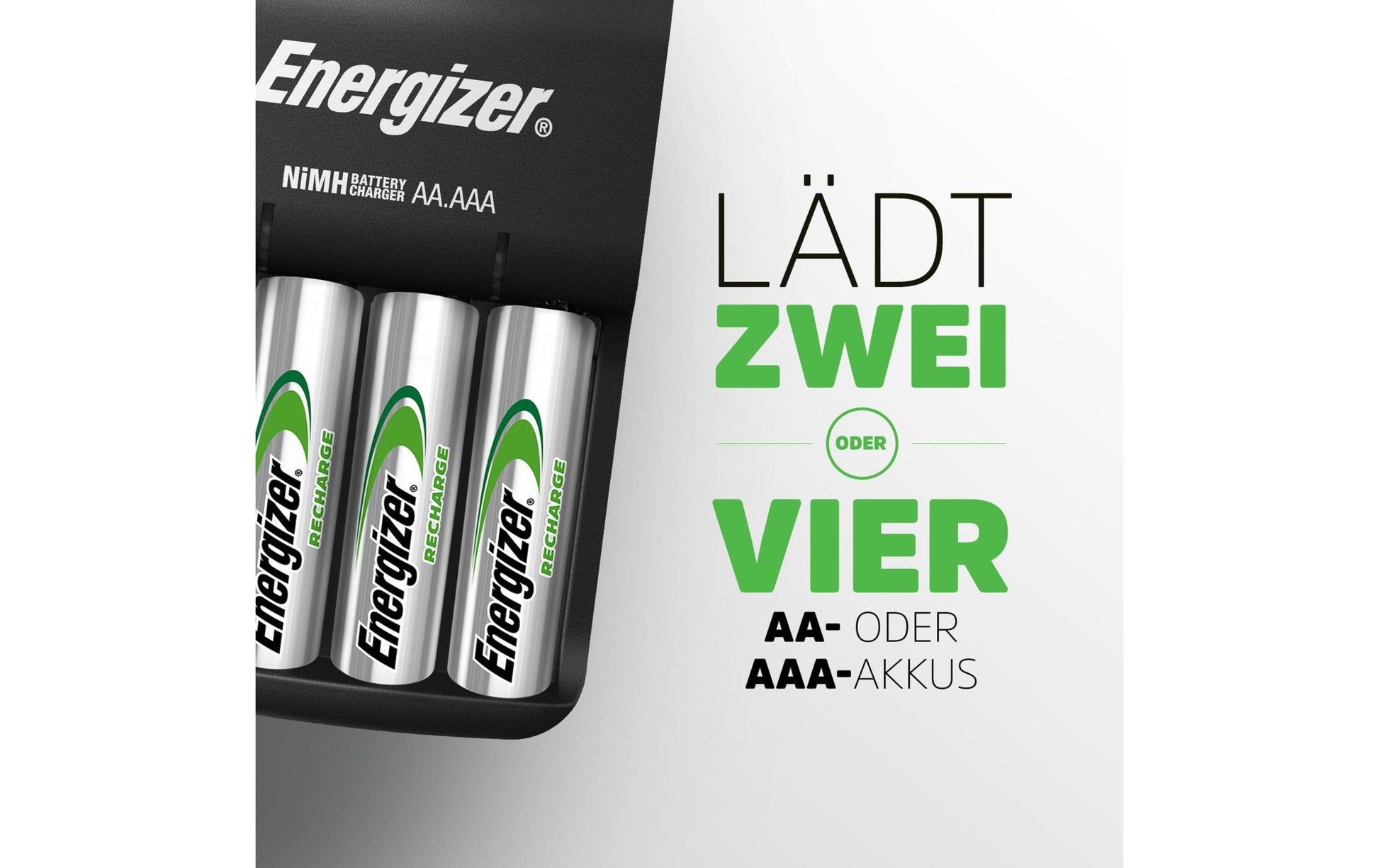 Energizer Base Charger Batterieladegerät 4× – für NiMH AA – 1300 mAh, Micro-USB