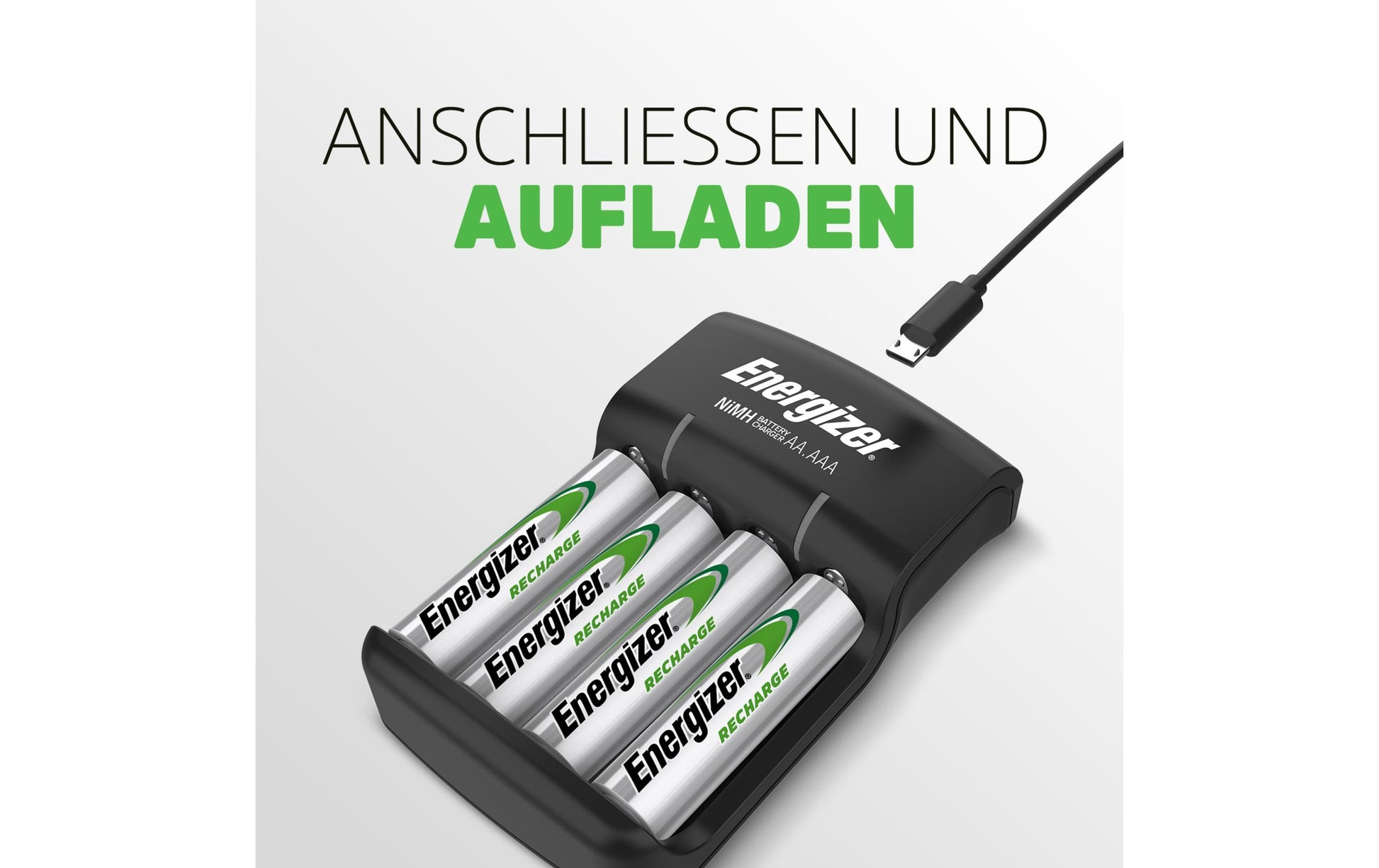 Energizer Base Charger Batterieladegerät 4× – für NiMH AA – 1300 mAh, Micro-USB