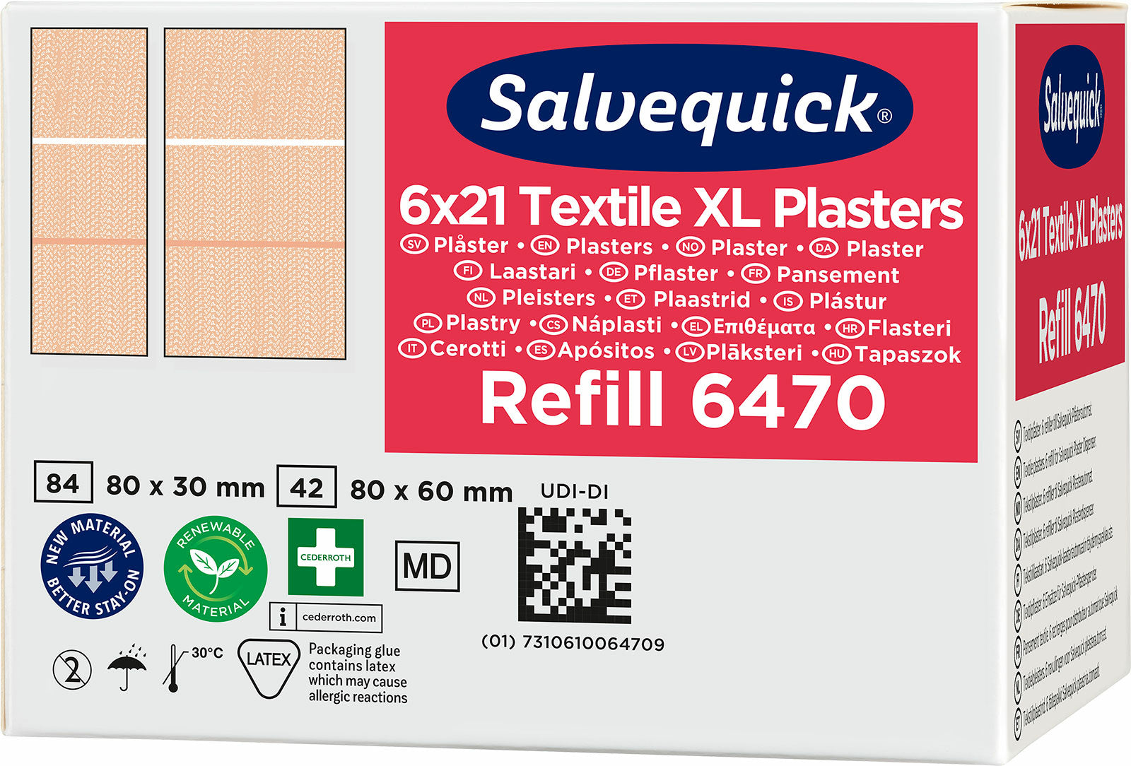 Cederroth Salvequick Pflaster-Nachfüllpackung – 66 × 22 mm, 21 Stück, für Salvequick-Spender