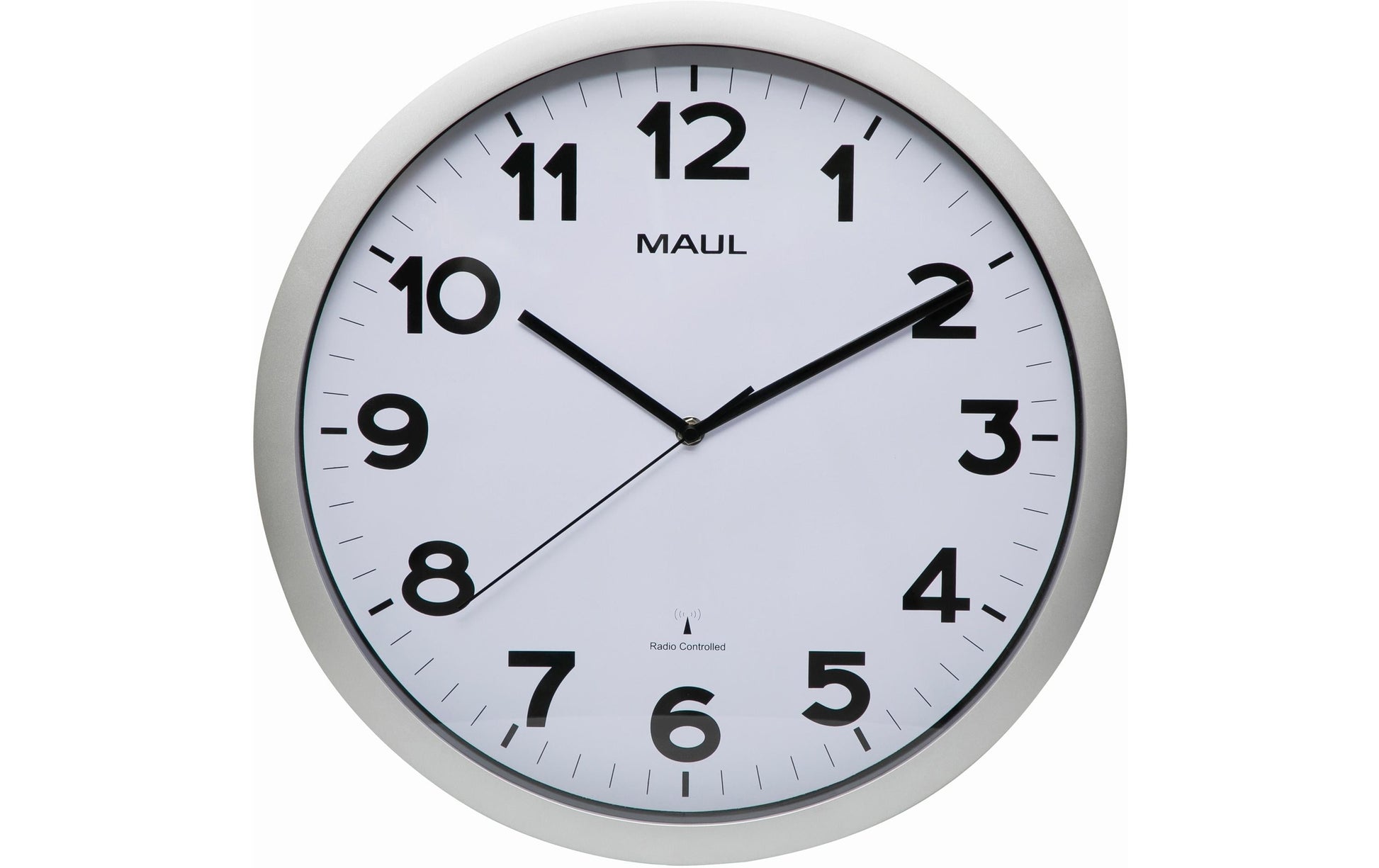 MAULstep Wanduhr – Funk, analog, Ø 40 cm, Silber/Weiss