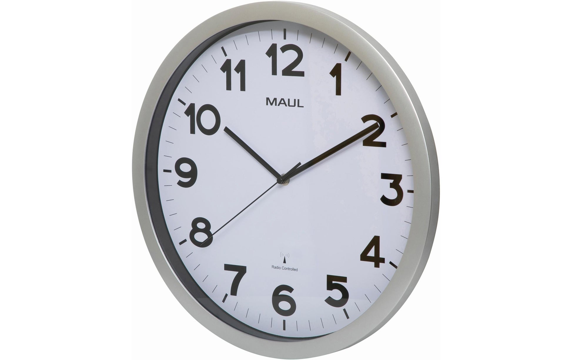 MAULstep Wanduhr – Funk, analog, Ø 40 cm, Silber/Weiss