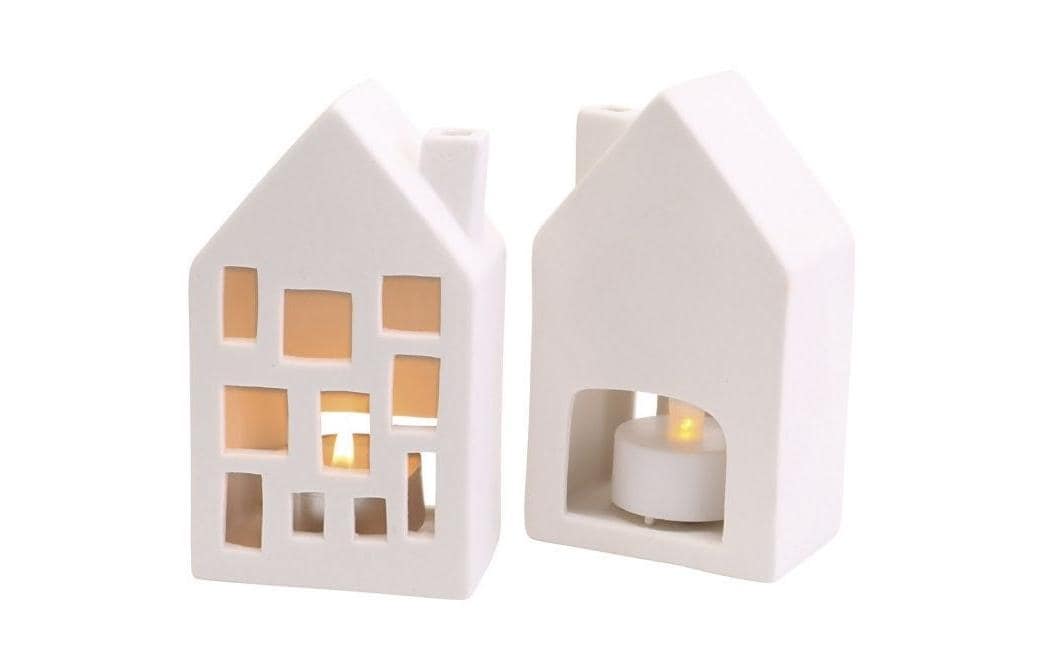 Creativ Company Teelichthalter Haus, Terrakotta, Weiss, 5 × 7 cm, 12er-Set