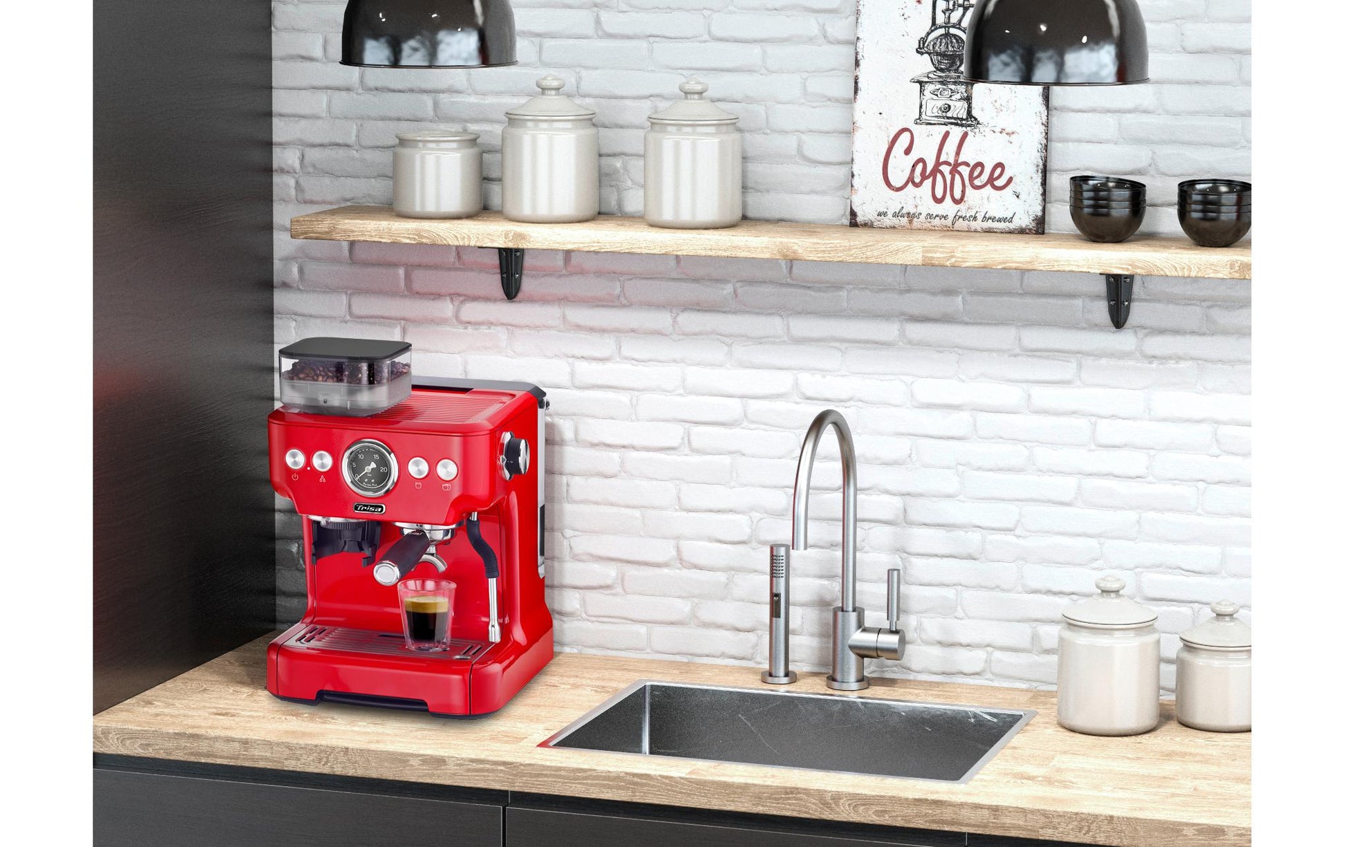 Trisa Barista Plus Espressomaschine (Siebträger) – 20 bar, 2,7 l, Milchschaumdüse, 28,0 × 41,0 × 32,5 cm