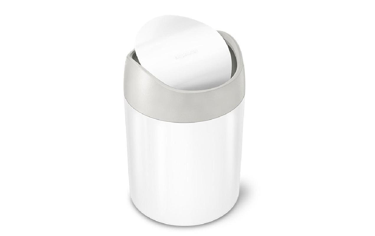 simplehuman Tischabfalleimer CW2079 – 1,5 l – Edelstahl, rund – weiss