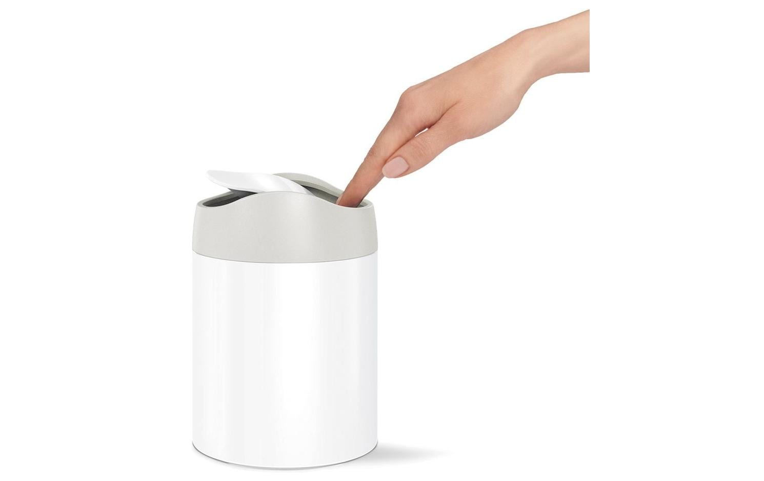 simplehuman Tischabfalleimer CW2079 – 1,5 l – Edelstahl, rund – weiss