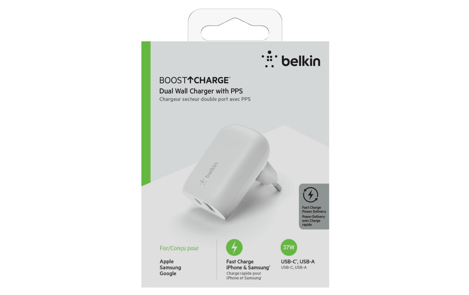 Belkin Ladegerät – 37 W, 1× USB-C (25 W) + 1× USB-A (12 W), PD