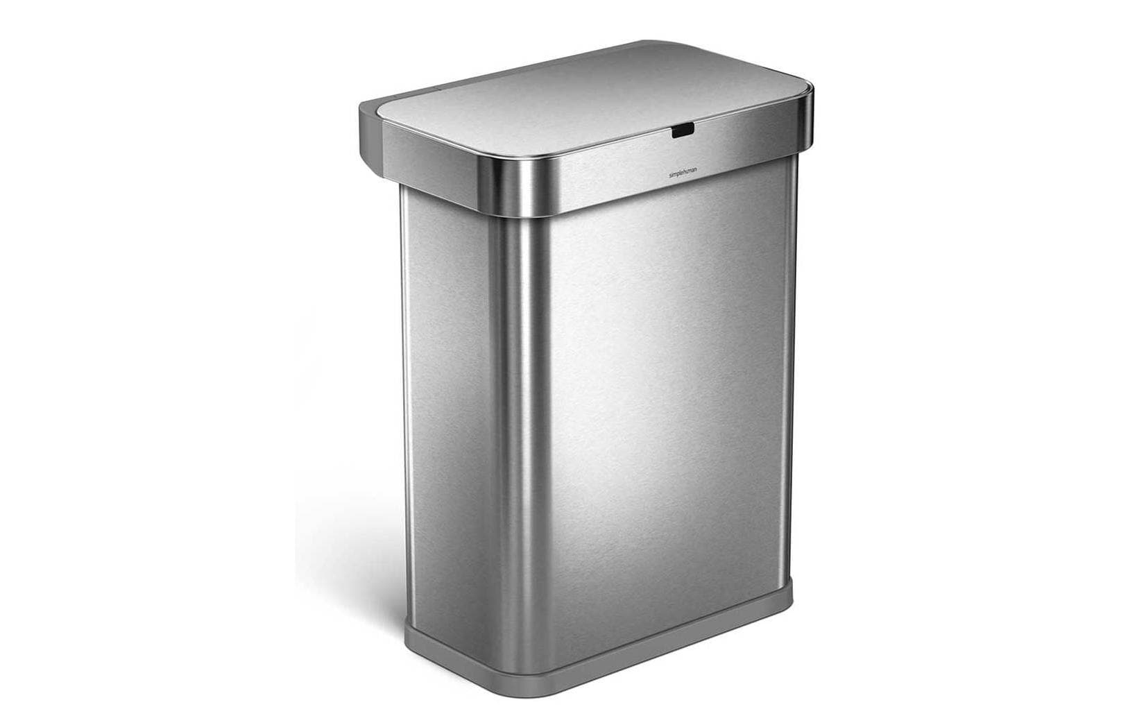 simplehuman Abfallcontainer – 58 l – Edelstahl, Silber – B × H × T 470 × 630 × 330 mm