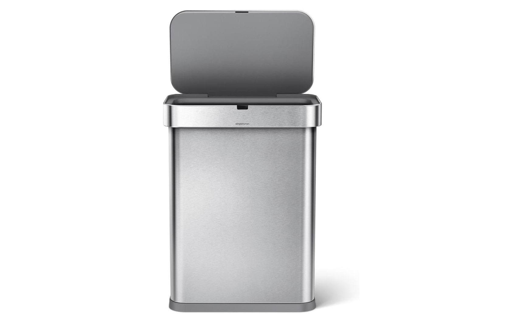 simplehuman Abfallcontainer – 58 l – Edelstahl, Silber – B × H × T 470 × 630 × 330 mm
