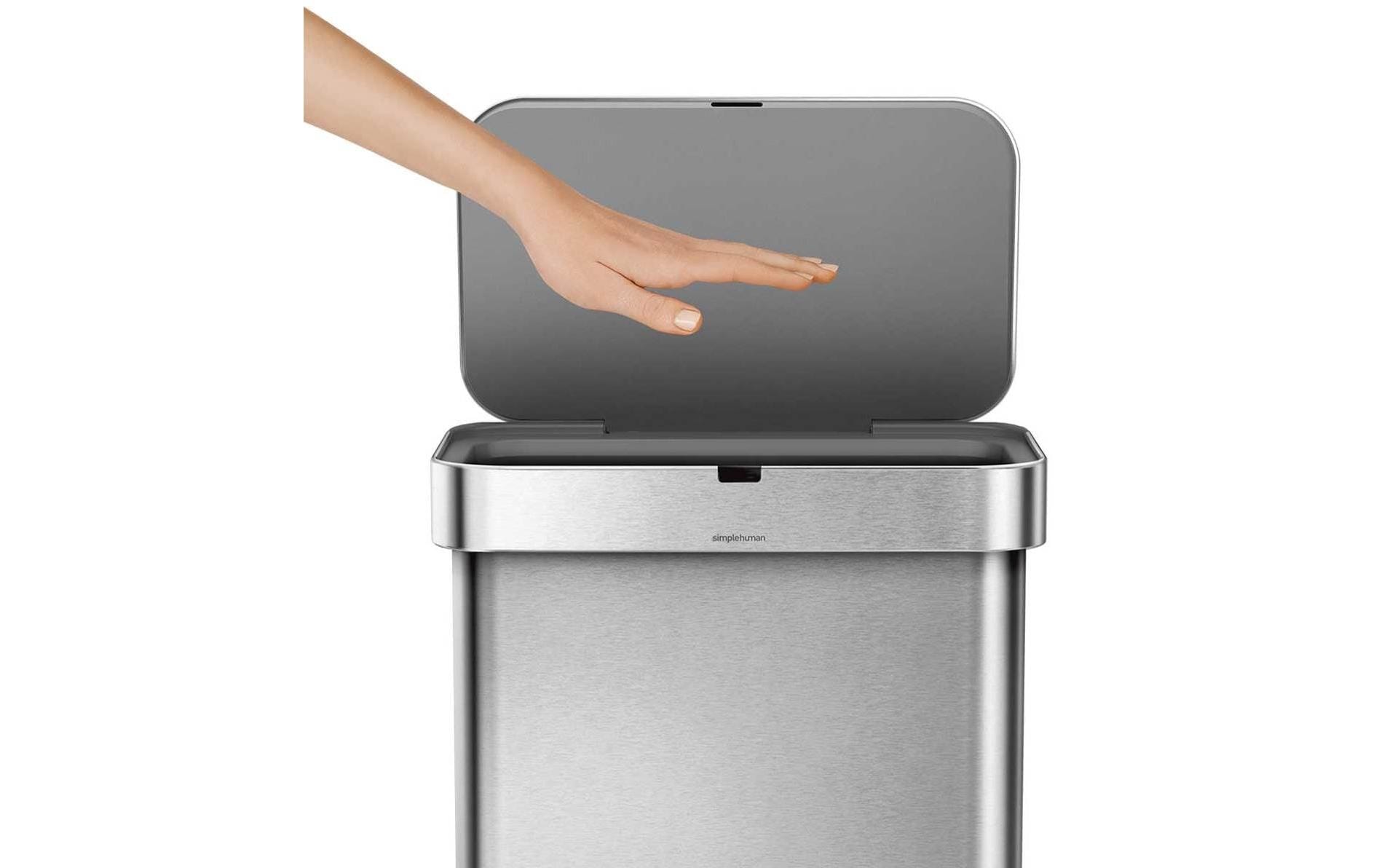 simplehuman Abfallcontainer – 58 l – Edelstahl, Silber – B × H × T 470 × 630 × 330 mm
