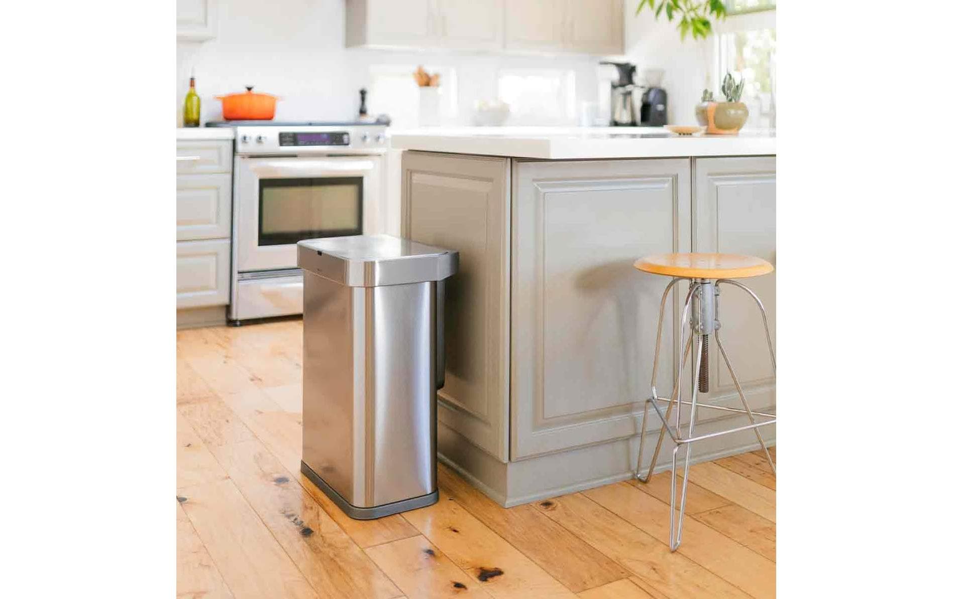 simplehuman Abfallcontainer – 58 l – Edelstahl, Silber – B × H × T 470 × 630 × 330 mm