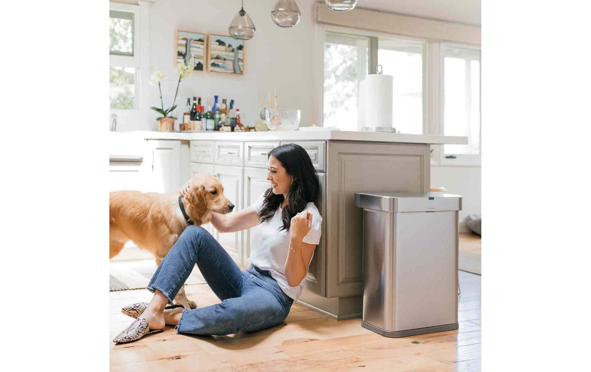 simplehuman Abfallcontainer – 58 l – Edelstahl, Silber – B × H × T 470 × 630 × 330 mm