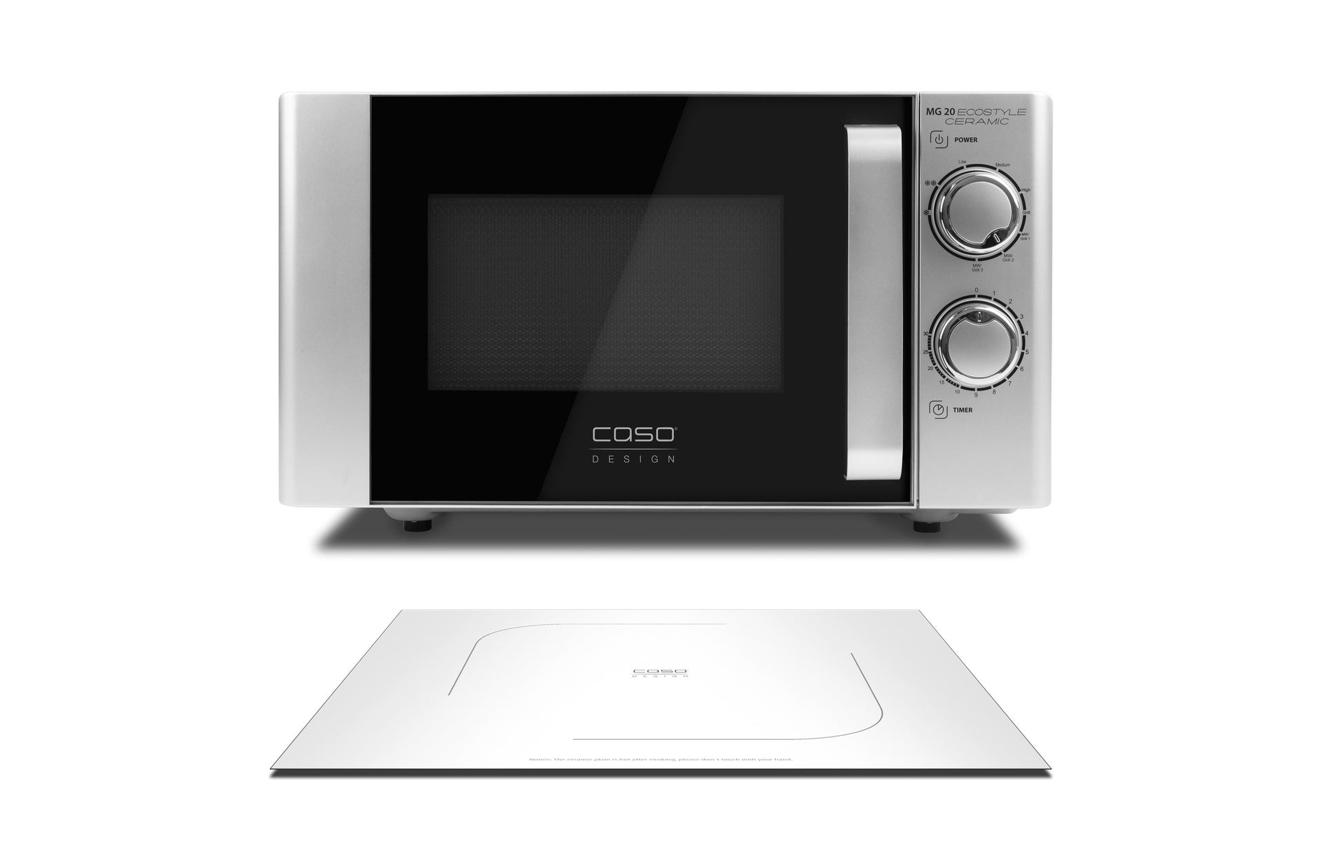 Caso Mikrowelle MG20 Ecostyle 731.3316.00 – 20 l, Grill, 700 W – schwarz/silber