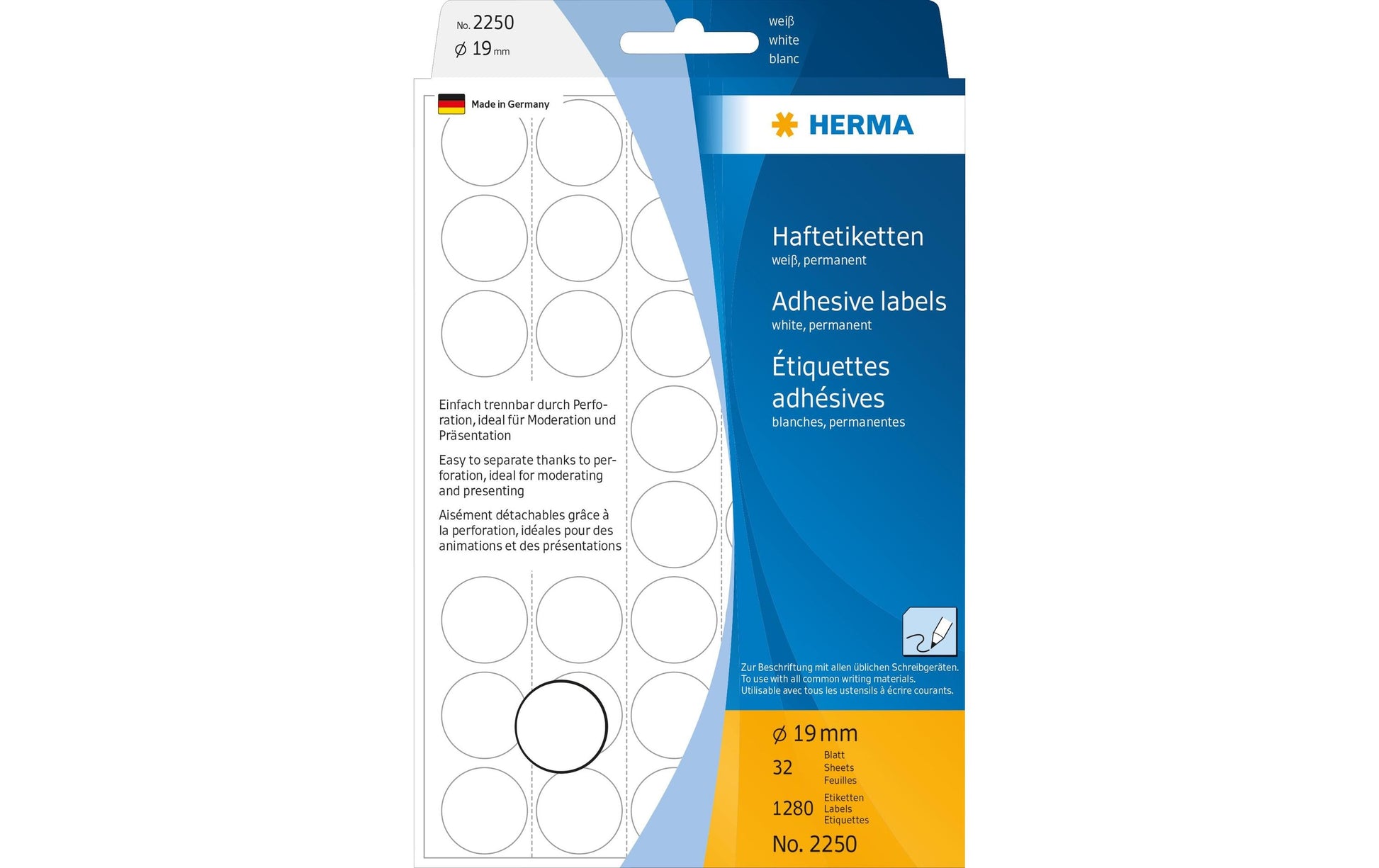 HERMA Haftetiketten – Ø 19 mm, stark haftend, weiss, 32 Blatt (1'280 Stk.)