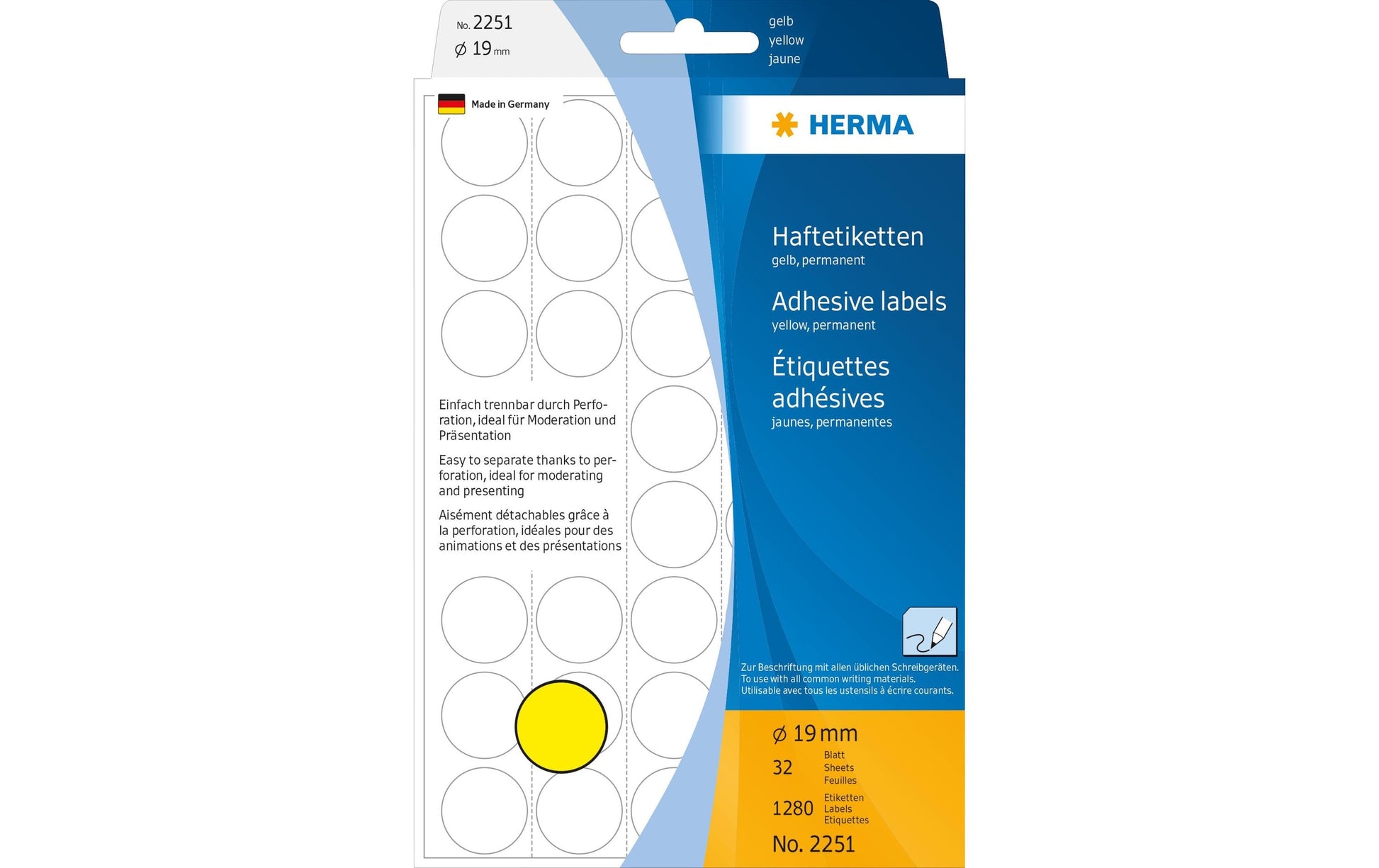 HERMA Schmucketiketten – Papier, 1280 Stk, 32 Bogen, Ø 19 mm, permanent haftend