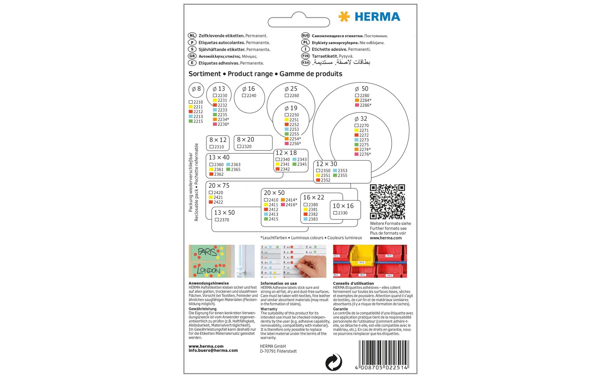 HERMA Schmucketiketten – Papier, 1280 Stk, 32 Bogen, Ø 19 mm, permanent haftend