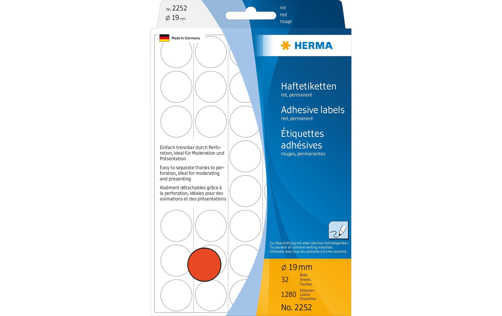 HERMA Haftetiketten – rund Ø 19 mm, permanent, rot, Bogen 111 × 170 mm, 32 Blatt (1'280 Stk.)