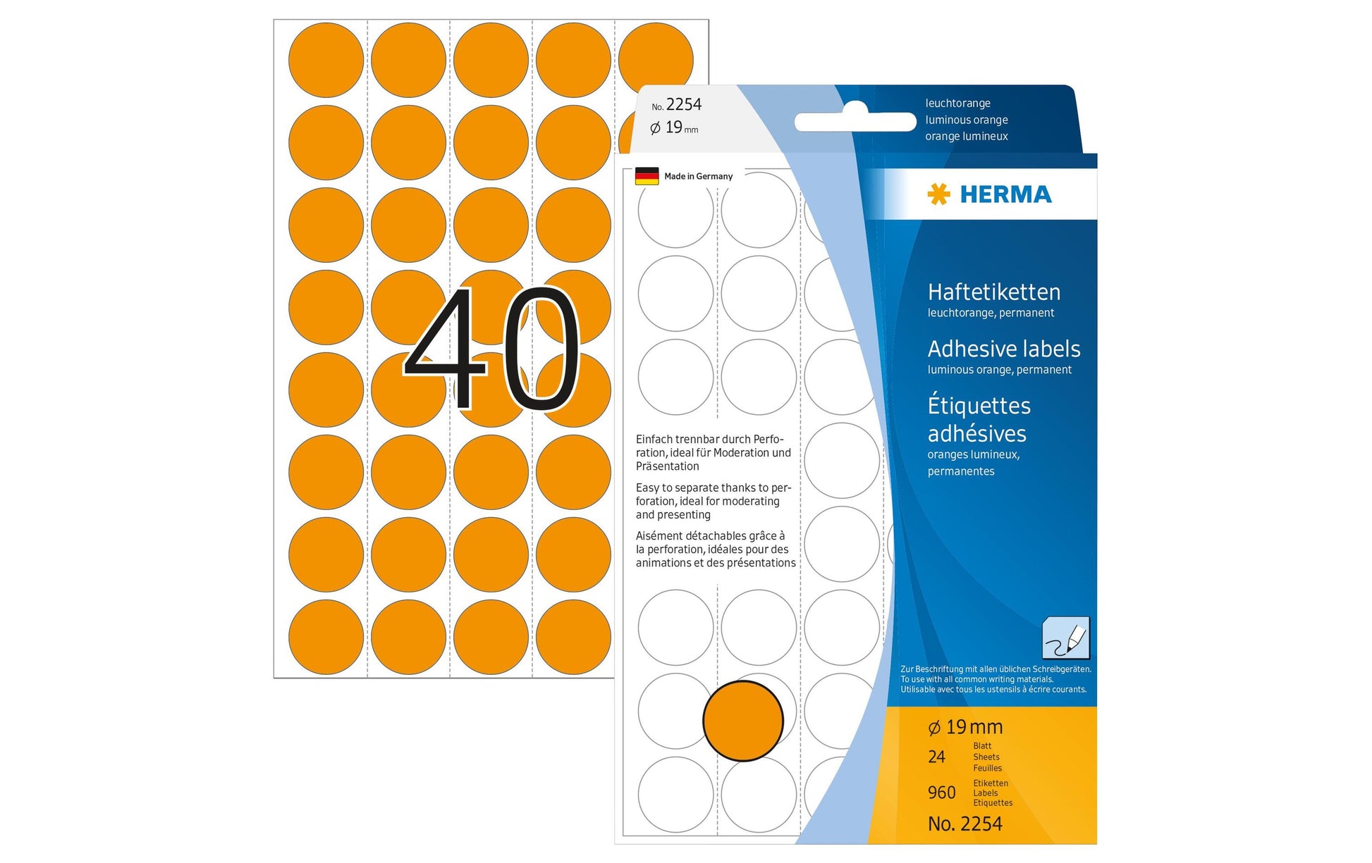 HERMA Schmucketiketten – Papier, Ø 19 mm, 960 Stk, 24 Bogen, permanent haftend