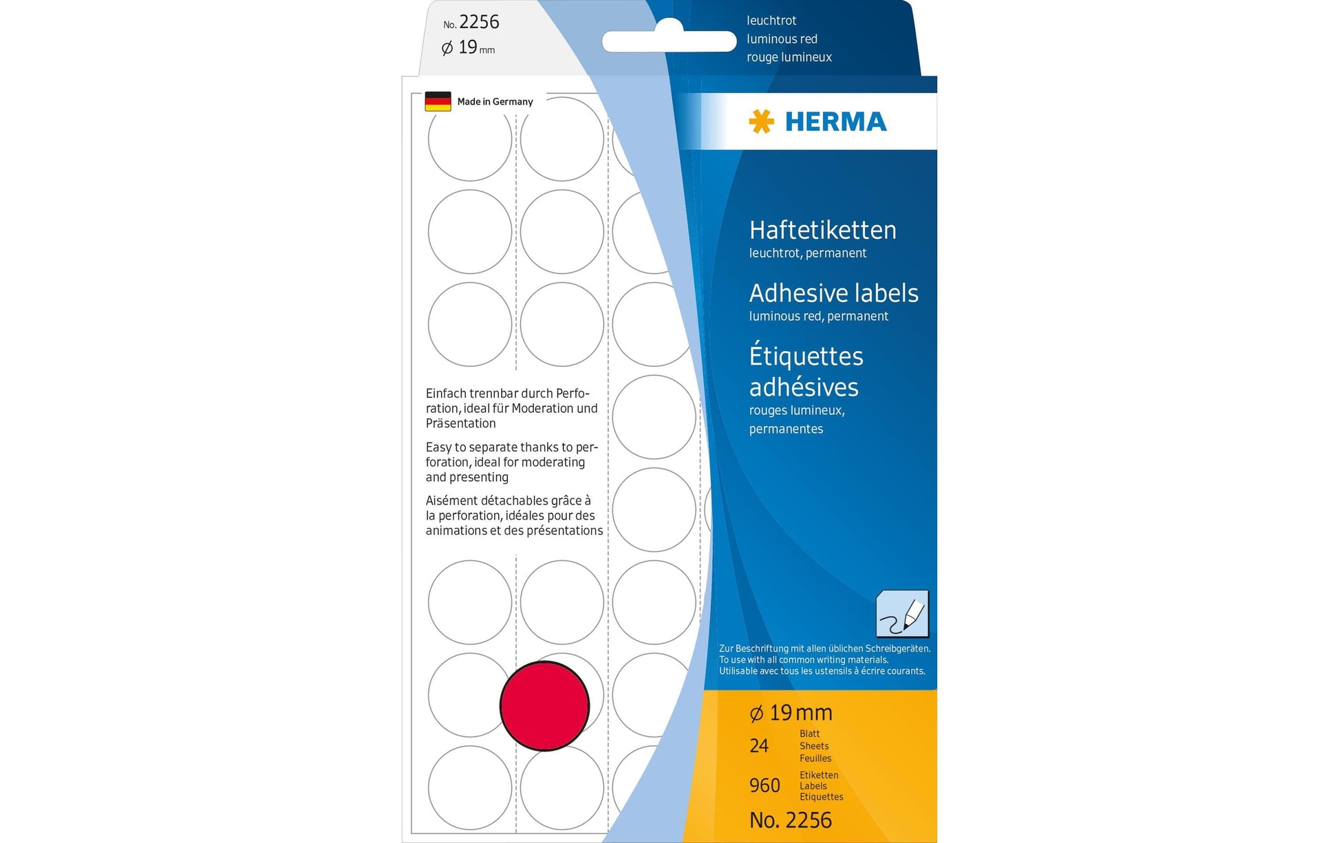 HERMA Schmucketiketten – Motiv einfarbig leuchtrot – Papier, 960 Stk, 24 Bogen, Ø 19 mm, permanent haftend