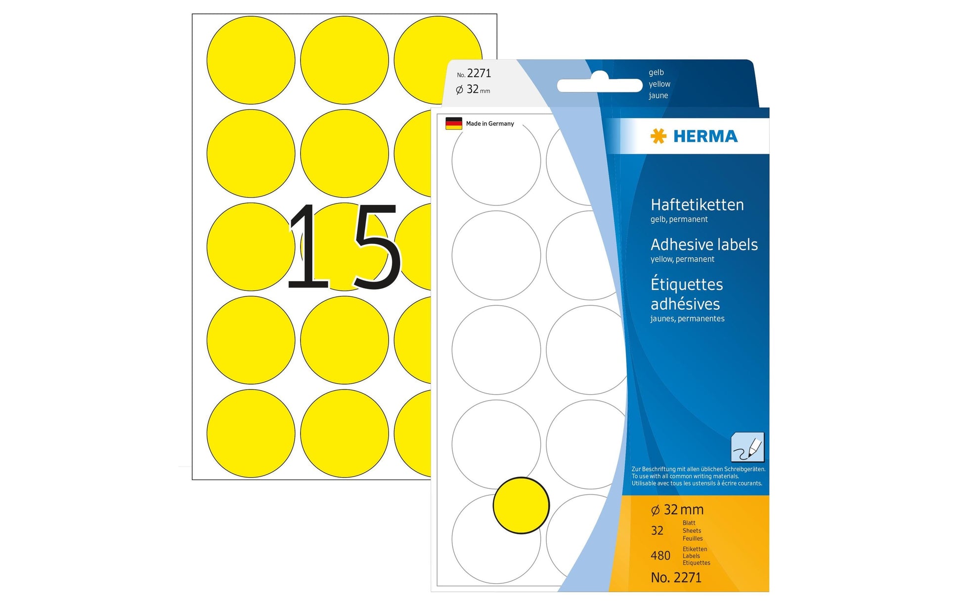 HERMA Schuletiketten – Ø 32 mm, 480 Stk, 32 Bogen, Papier, permanent haftend
