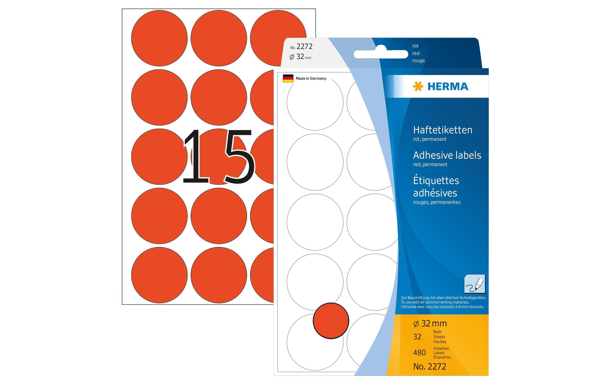 HERMA Schmucketiketten – Papier, permanent haftend, Ø 32 mm, 480 Stk, 32 Bogen