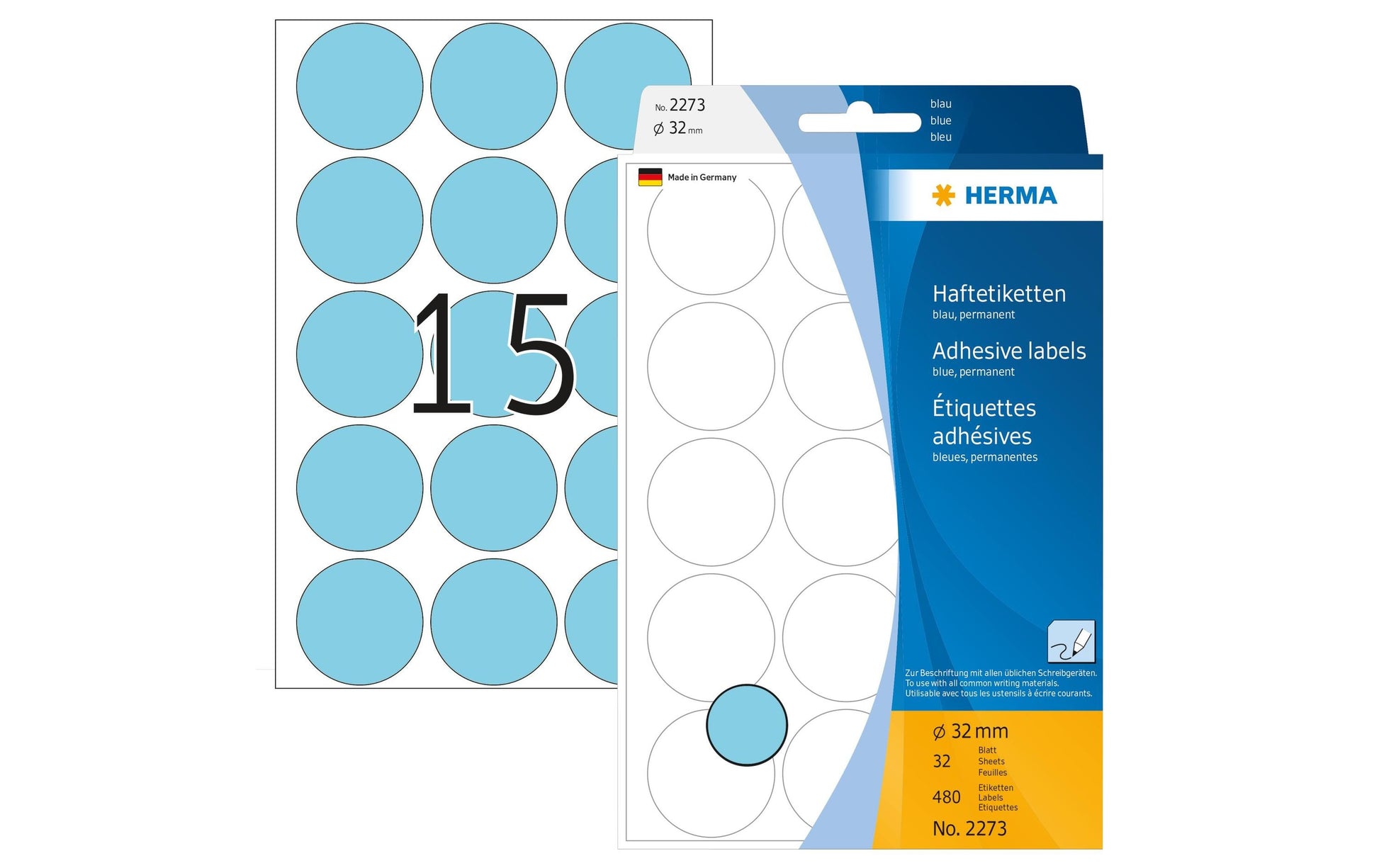HERMA Schmucketiketten – Papier, rund, Ø 32 mm, 480 Stk, 32 Bogen, permanent haftend
