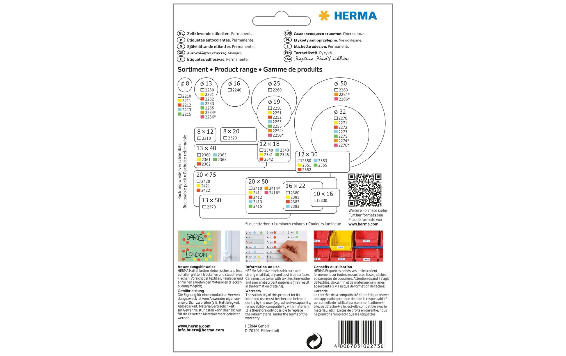 HERMA Schmucketiketten – Papier, rund, Ø 32 mm, 480 Stk, 32 Bogen, permanent haftend
