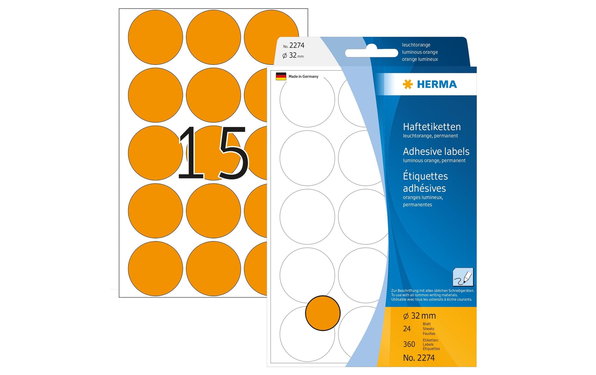 HERMA Schuletiketten – rund Ø 32 mm, permanent haftend, 360 Stk, 24 Bogen