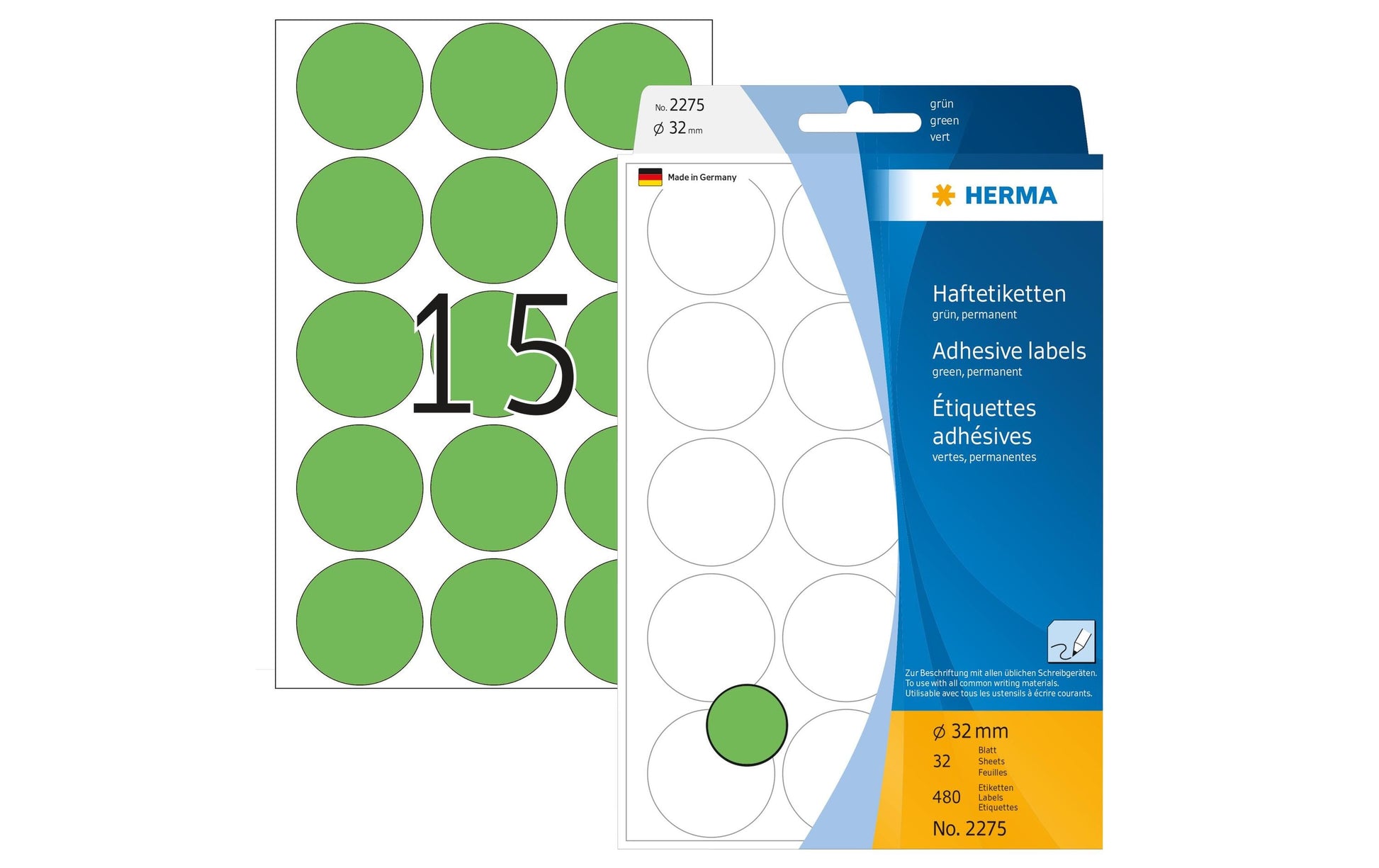 HERMA Schmucketiketten – Papier, 480 Stk, 32 Bogen, Ø 32 mm, permanent haftend