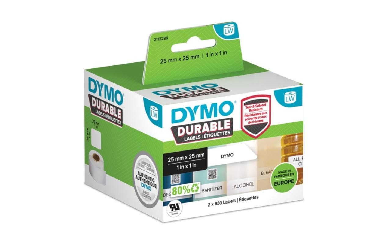 DYMO Etiketten (Rolle) 25 × 25 mm – Kunststoff, weiss – permanent – 1'700 Stk. (2 Rollen) – für LabelWriter