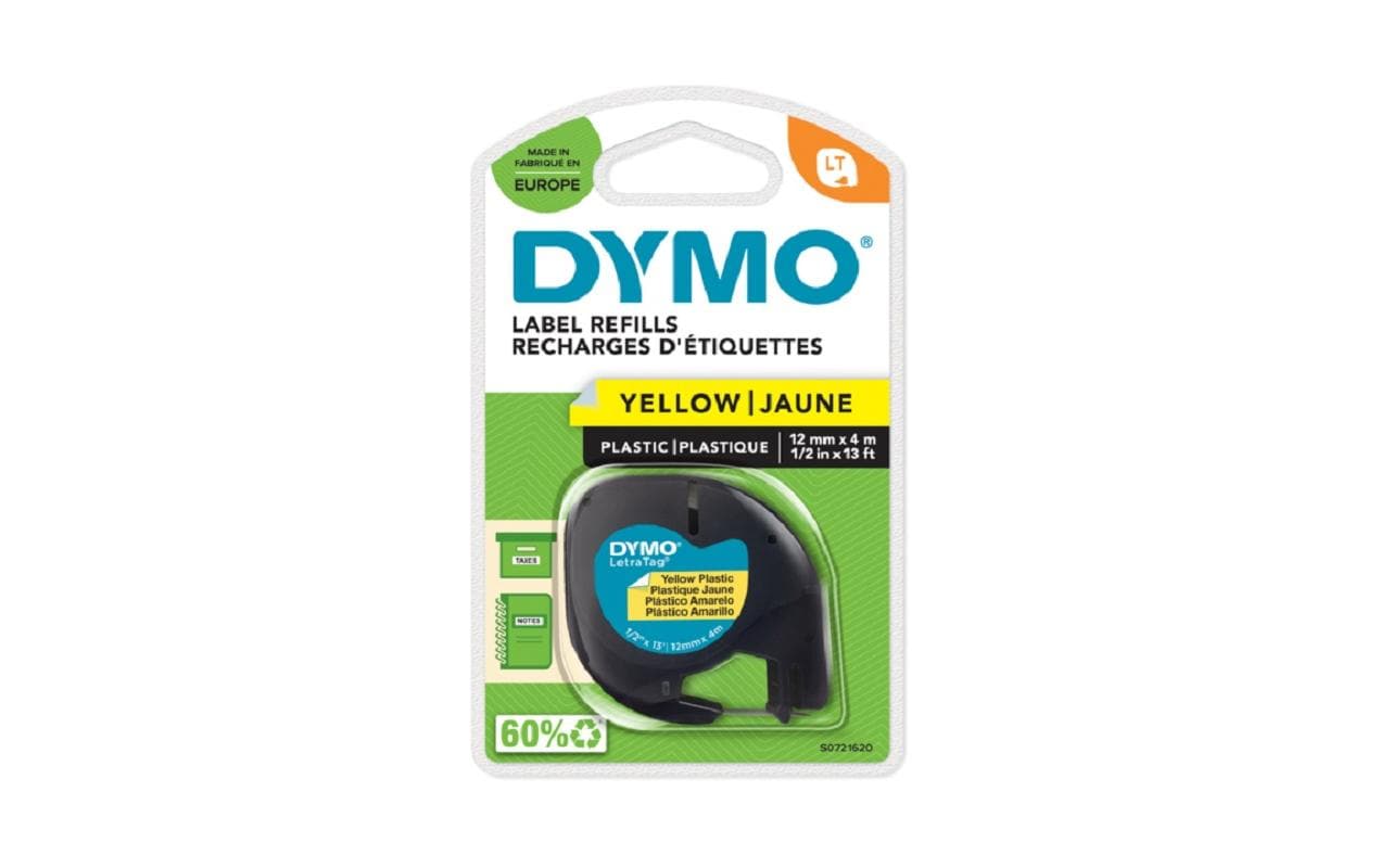 DYMO Schriftband – 12 mm × 4 m, gelb, schwarz
