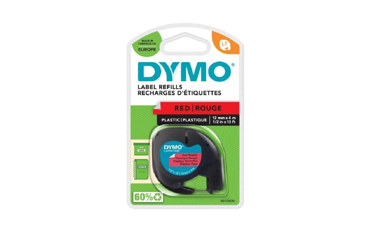 DYMO Schriftband – 12 mm × 4 m, rot, schwarz