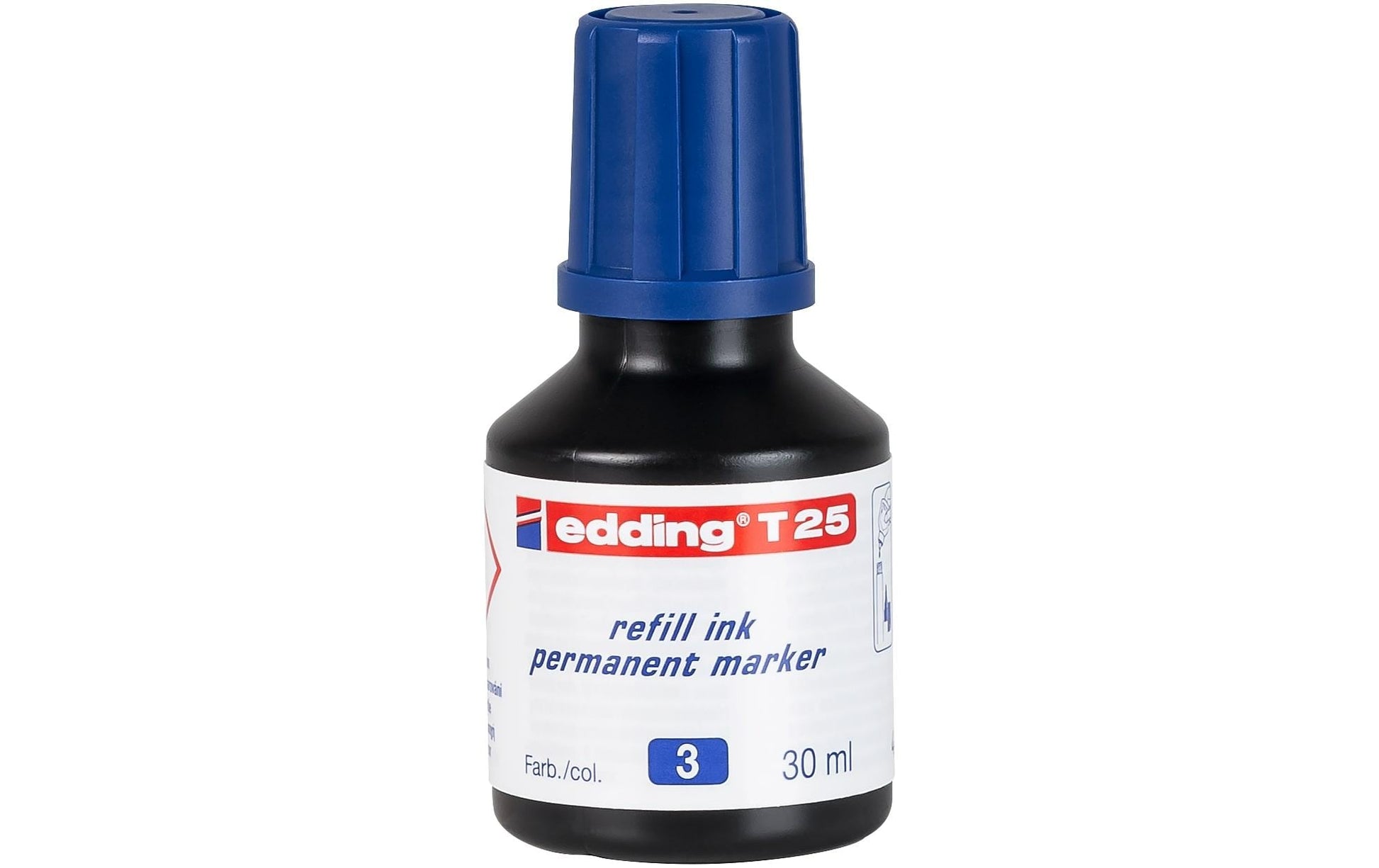 Edding Nachfüllfarbe für Edding Permanent Marker – Blau, wasserfest, lichtbeständig, geruchsarm, 30 ml