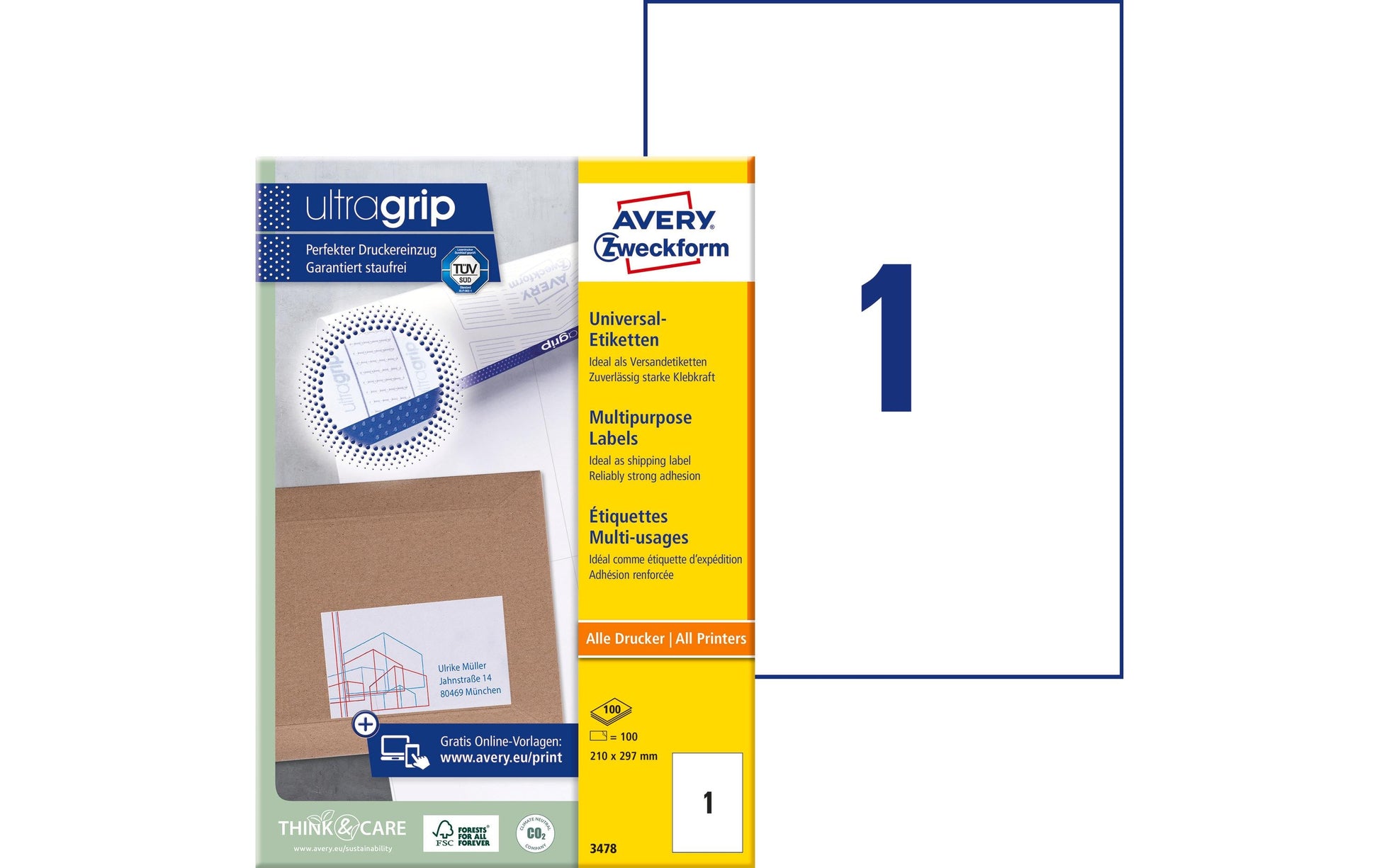 Avery Etiketten, 210 mm × 297 mm, weiss, Papier, permanent, 100 Blatt
