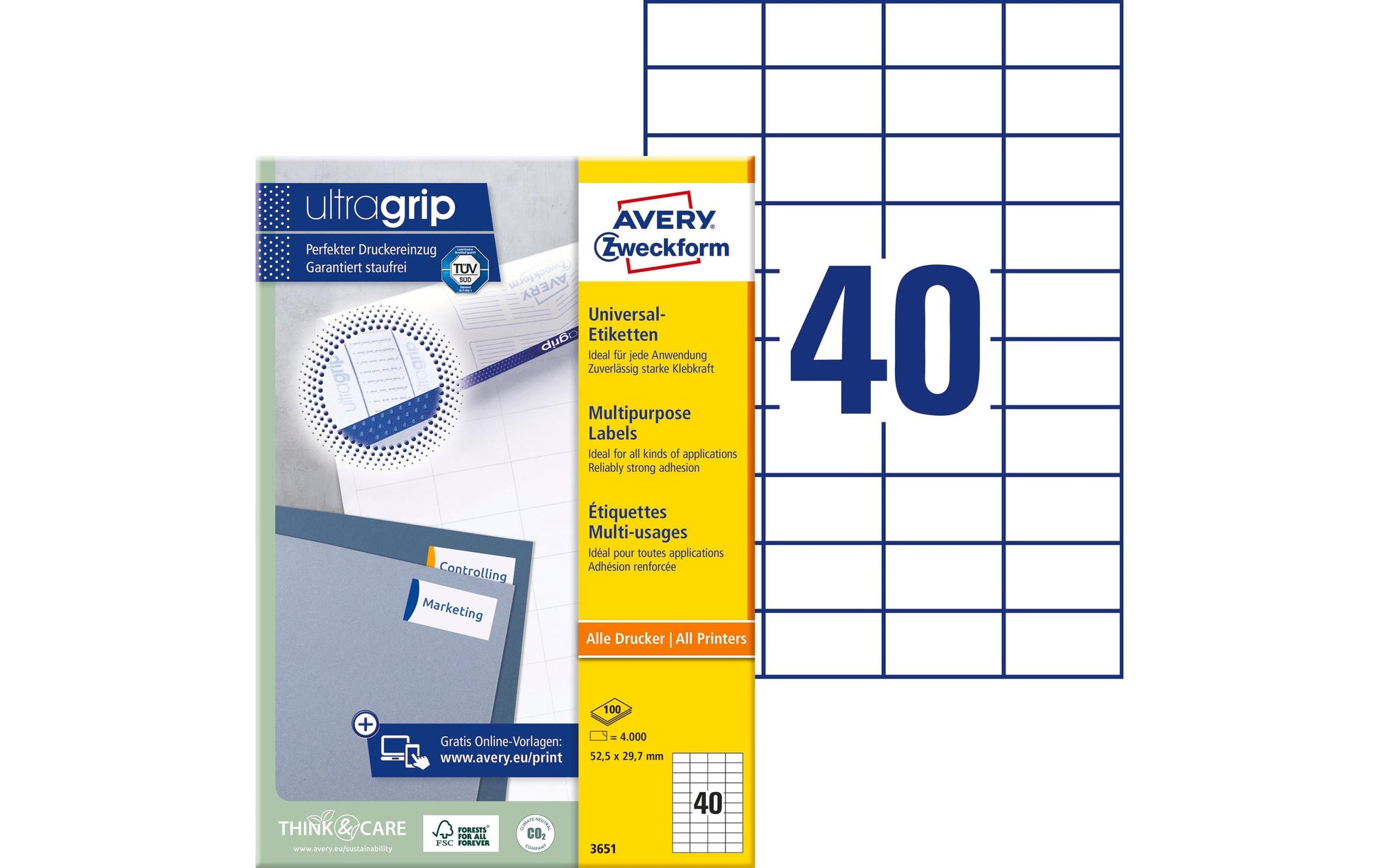 Avery Zweckform Haftetiketten – rechteckig 52,5 × 29,7 mm, permanent, weiss, A4, 100 Blatt (4'000 Stk.)