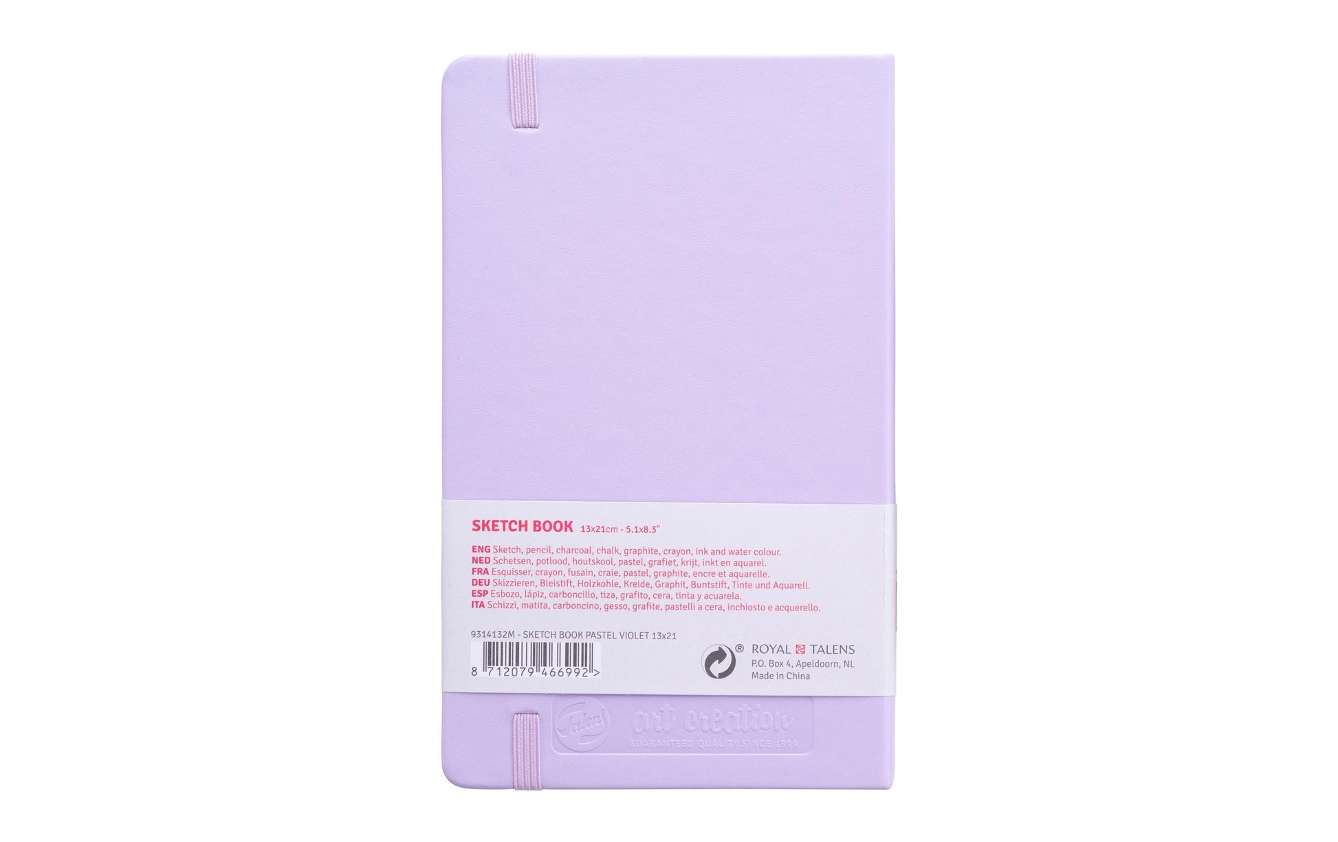 Talens Skizzenbuch – Hardcover – 80 Blätter – cremefarbenes Papier – Violett – für Mixed Media – mit Gummiband