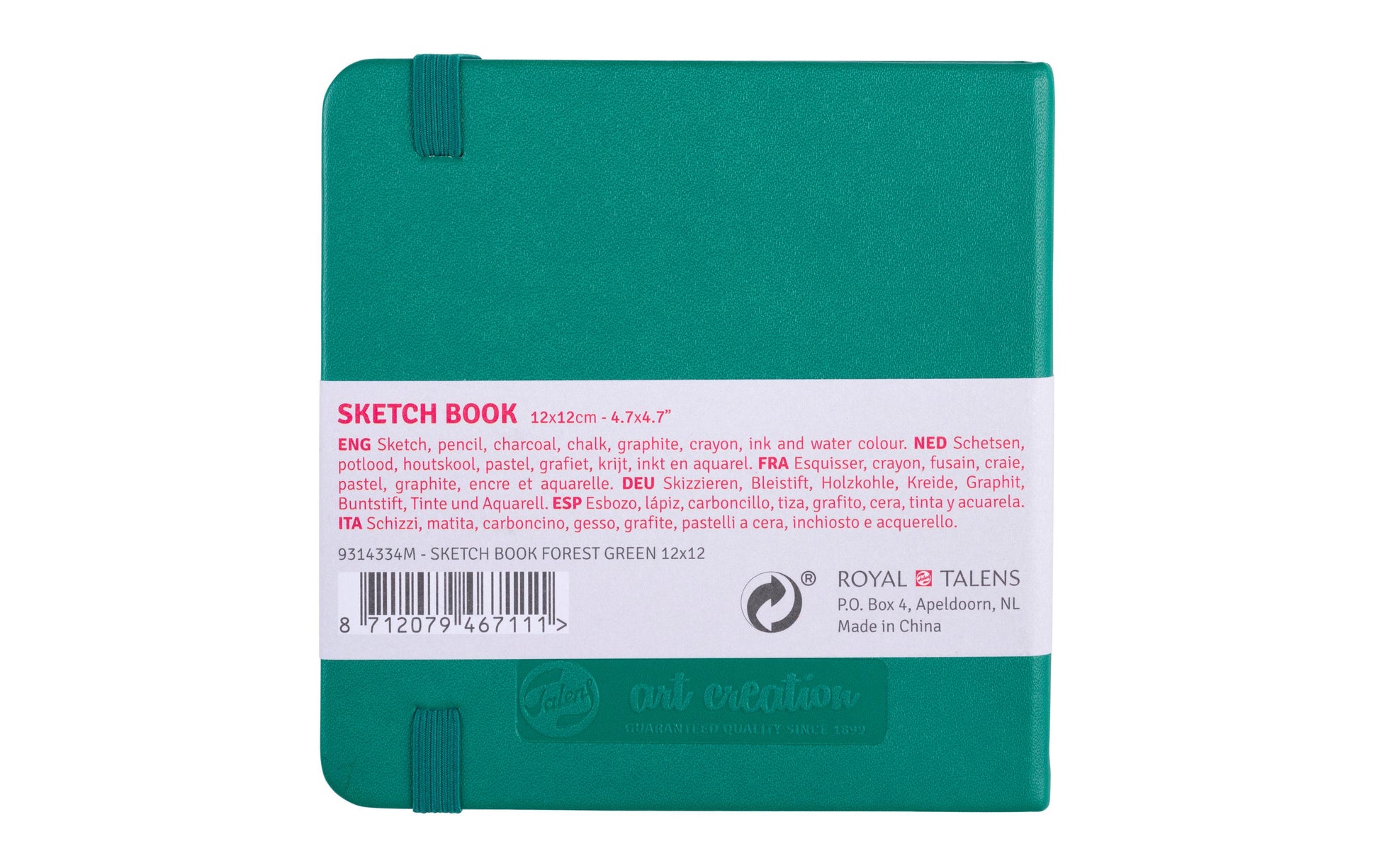 Talens Skizzenbuch – 140 g/m² – Hardcover mit Gummiband – 80 Blatt – cremefarbenes Papier – Waldgrün