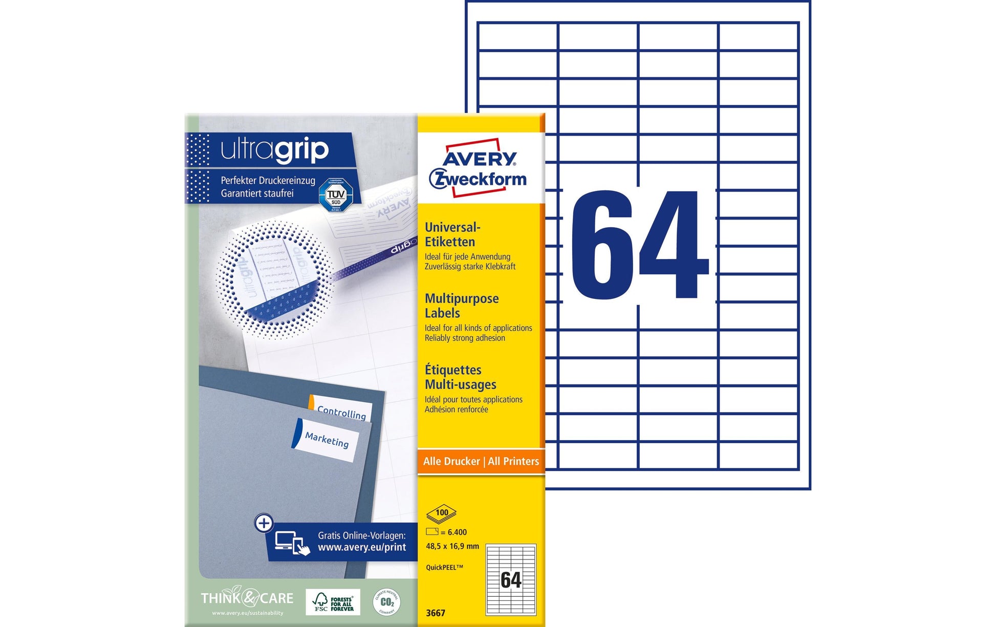 Avery Etiketten Ultragrip, 49 mm × 17 mm, weiss, Papier, permanent, 100 Blatt