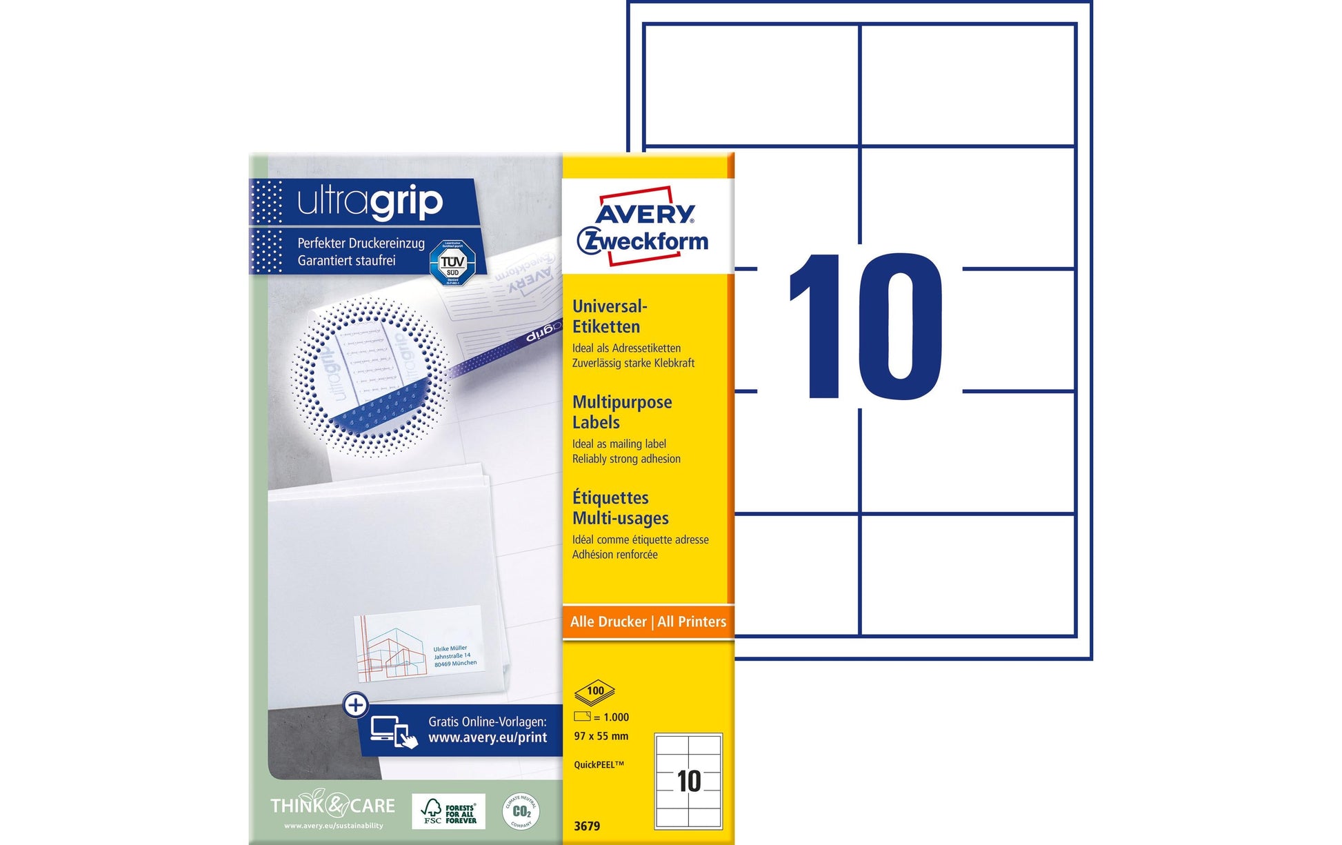 Avery Zweckform – Etiketten A4 97 × 55 mm – Papier – permanent haftend – Laser/Inkjet