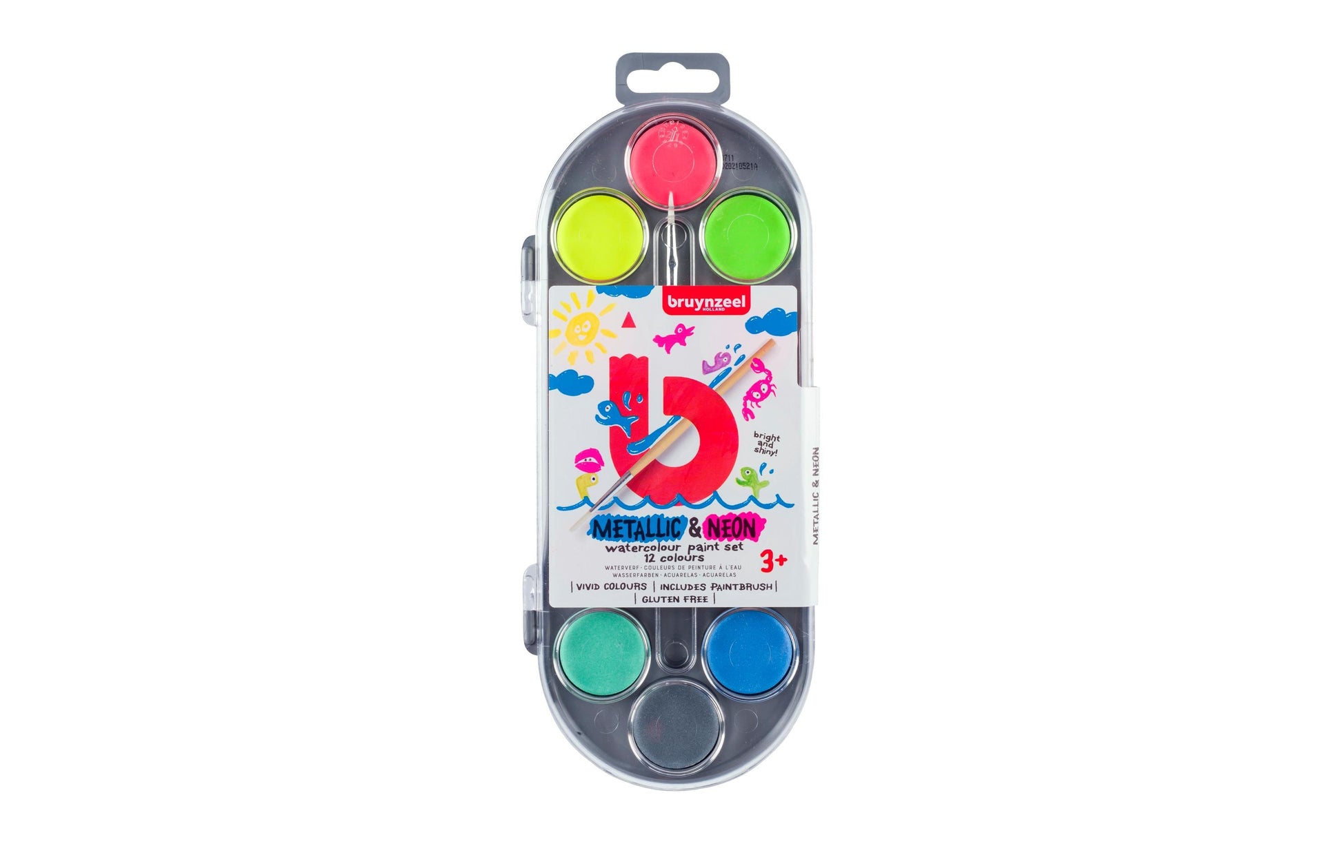 Bruynzeel Aquarellfarben – Mehrfarbig, Metallic/Neon – 12 Farben, inklusive Pinsel